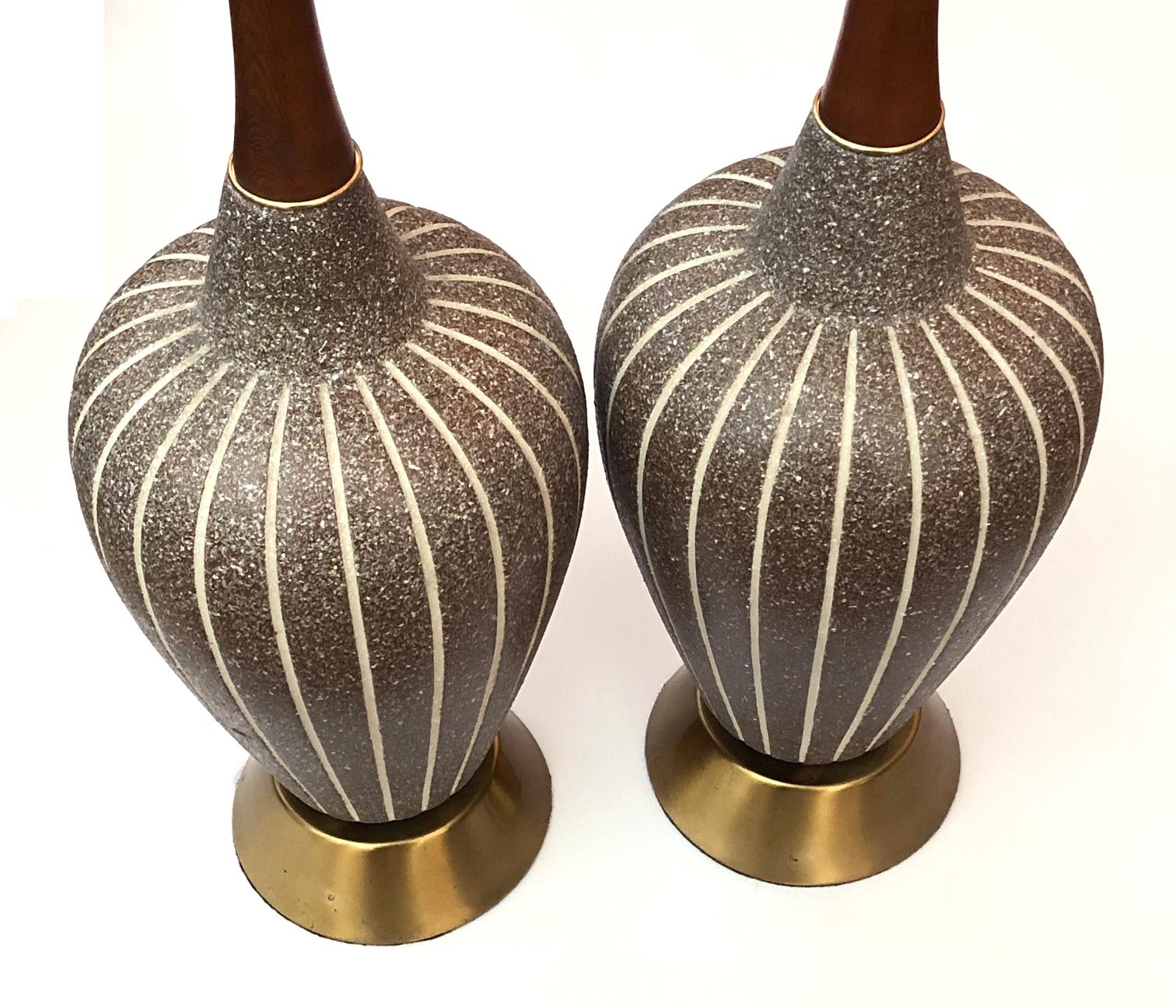 Mid-Century Modern Pair of Danish Modern 1960s Brown Salt-Glazed Pottery Ovoid-form Lamps