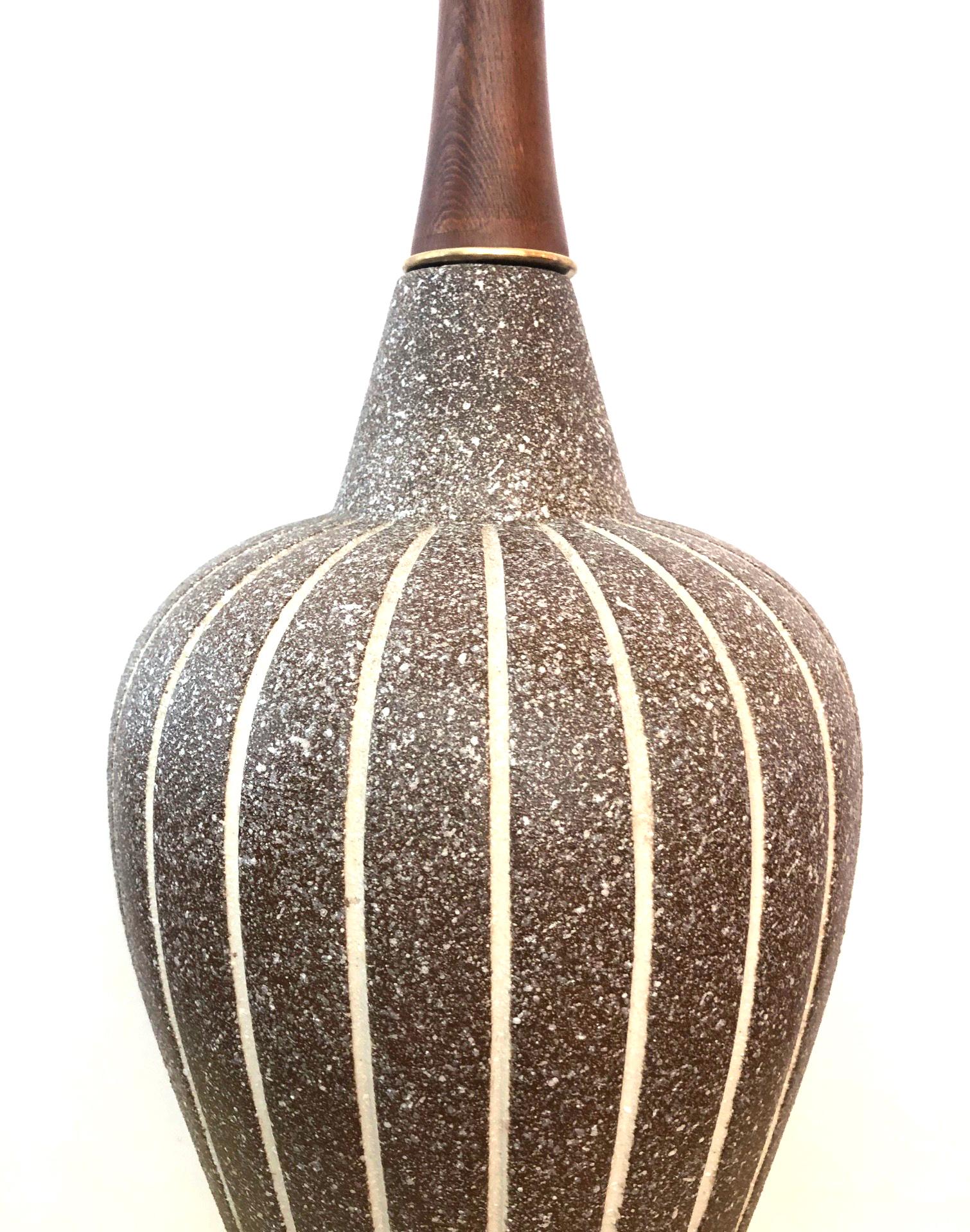 Ceramic Pair of Danish Modern 1960s Brown Salt-Glazed Pottery Ovoid-form Lamps