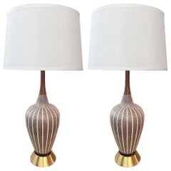 Pair of Danish Modern 1960s Brown Salt-Glazed Pottery Ovoid-form Lamps