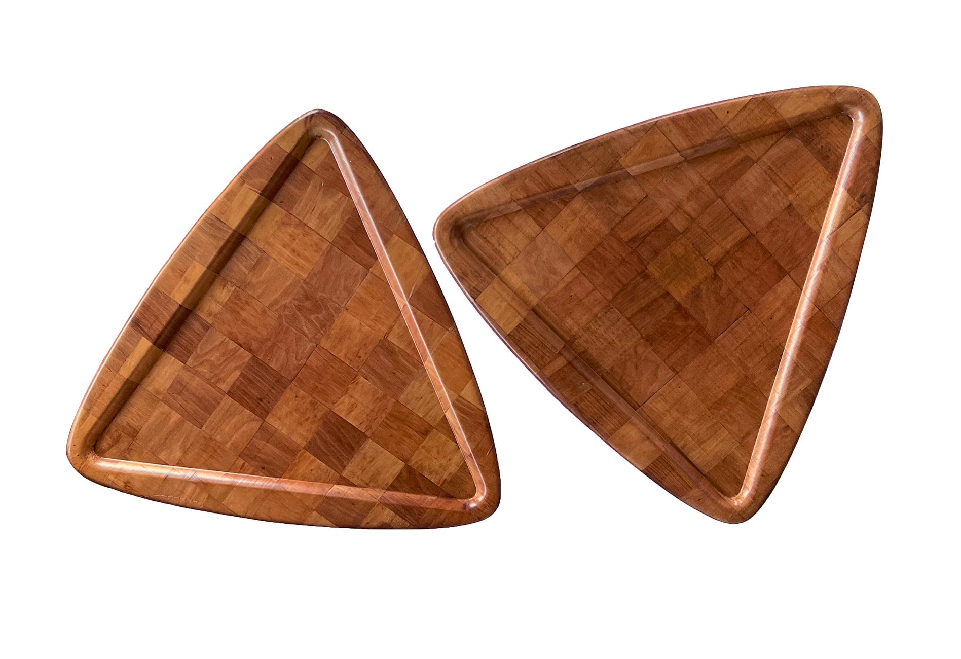 Pair of Danish Modern 1960's Parquetry Guitar-Pick Form Drinks Tables In Good Condition In San Francisco, CA
