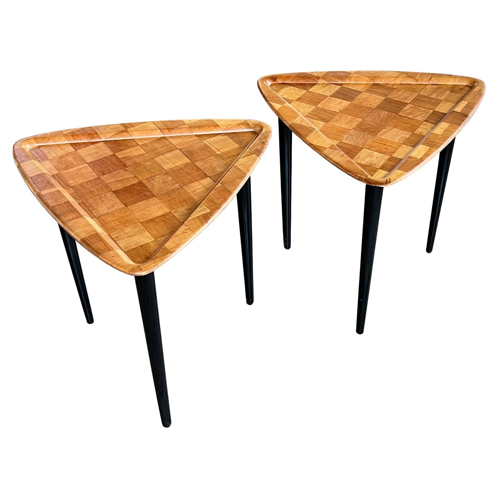 Pair of Danish Modern 1960's Parquetry Guitar-Pick Form Drinks Tables