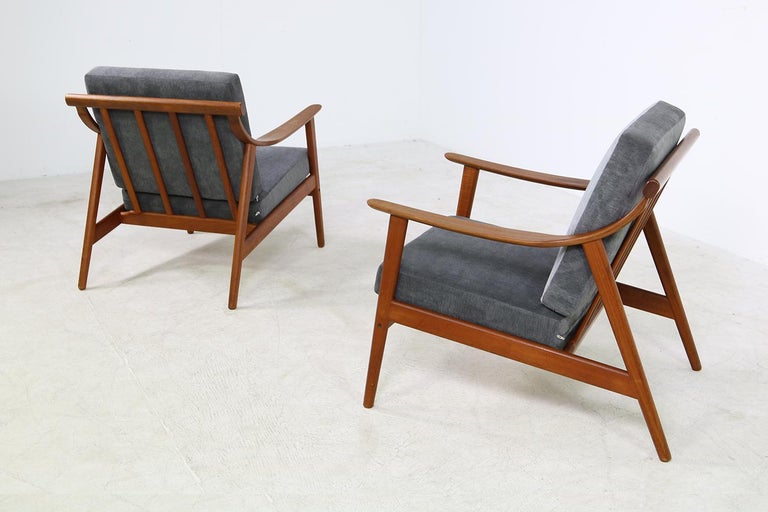 Fabric Pair of Danish Modern 1960s Teak Lounge Easy Chairs by Arne Hovmand Olsen For Sale