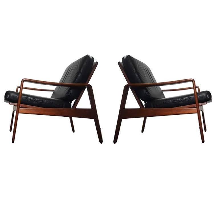 Wood Pair of Danish Modern 1960s Teak Lounge Easy Chairs by Arne Wahl Iversen