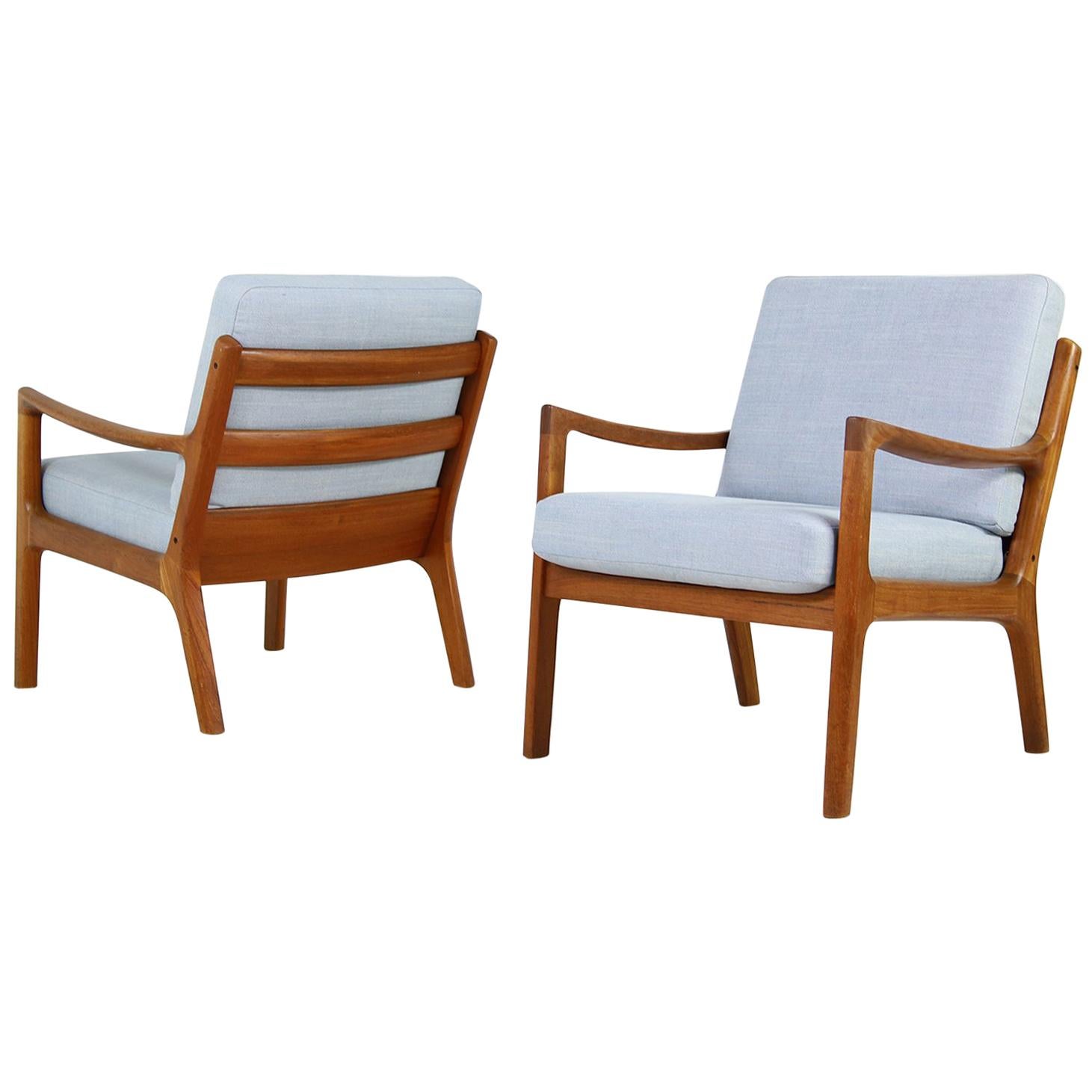 Pair of Danish Modern 1960s Teak Lounge Easy Chairs by Ole Wanscher, Denmark