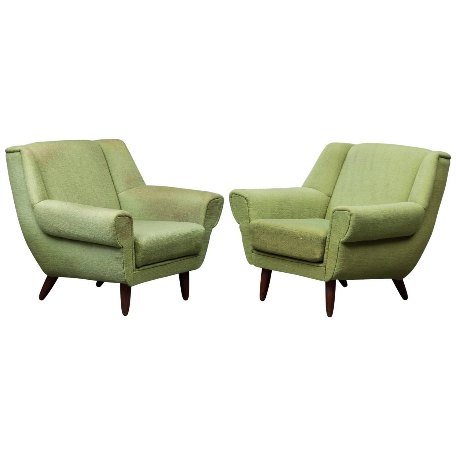 Pair of Danish Modern Armchairs of Architectural Form