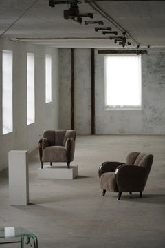 Paar moderne dänische Art-Déco-Sessel aus Lambswool und Birke, 1940er Jahre