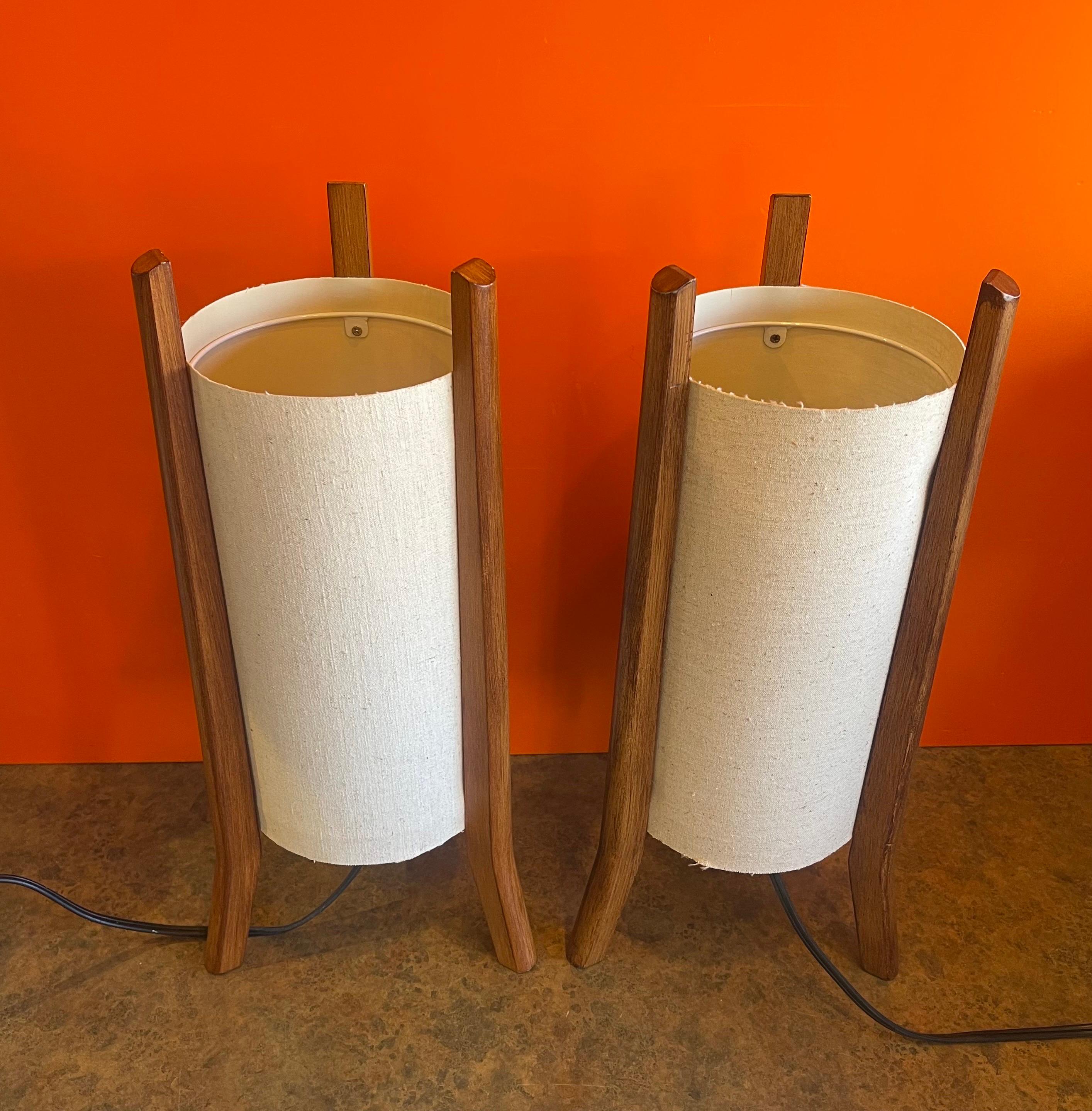 Pair of Danish Modern Atomic Age Teak Rocket Table Lamps In Good Condition In San Diego, CA