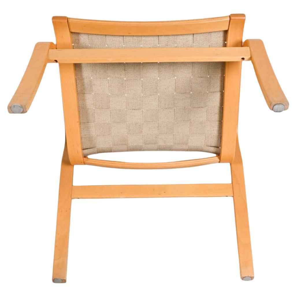 Danois Paire de chaises longues danoises modernes en bois courbé, en hêtre tressé et en toile naturelle en vente