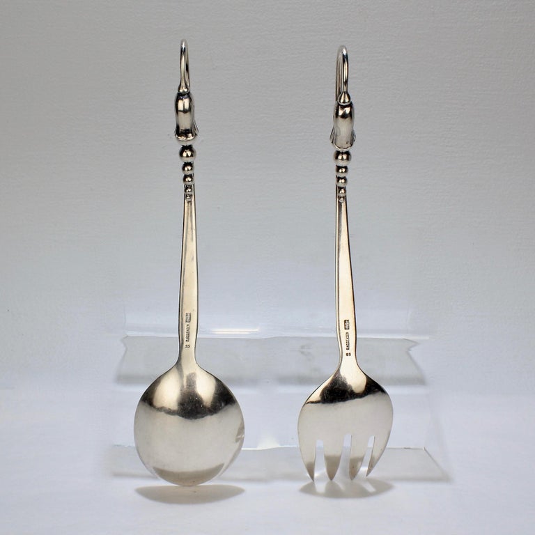 Pair of Danish Modern Blossom Sterling Silver Salad Servers by O V