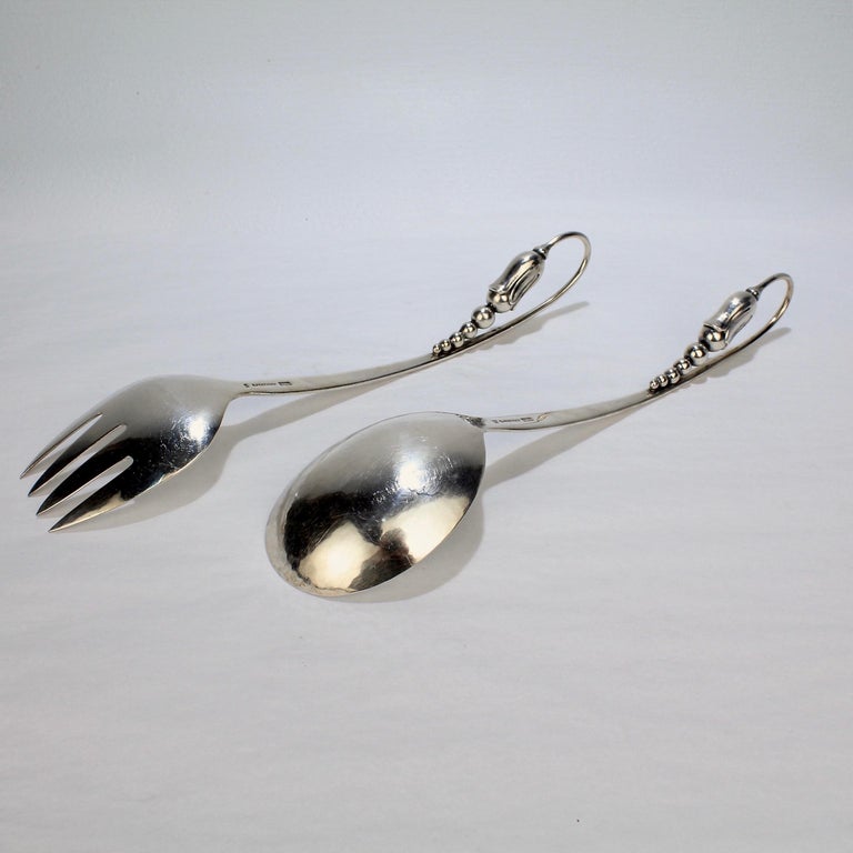Pair of Danish Modern Blossom Sterling Silver Salad Servers by O V