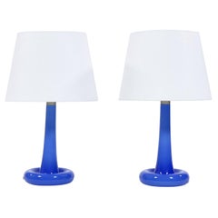 Pair of Danish Modern Blue Glass Table Lamps by Holmegaard Glassworks, 1975 