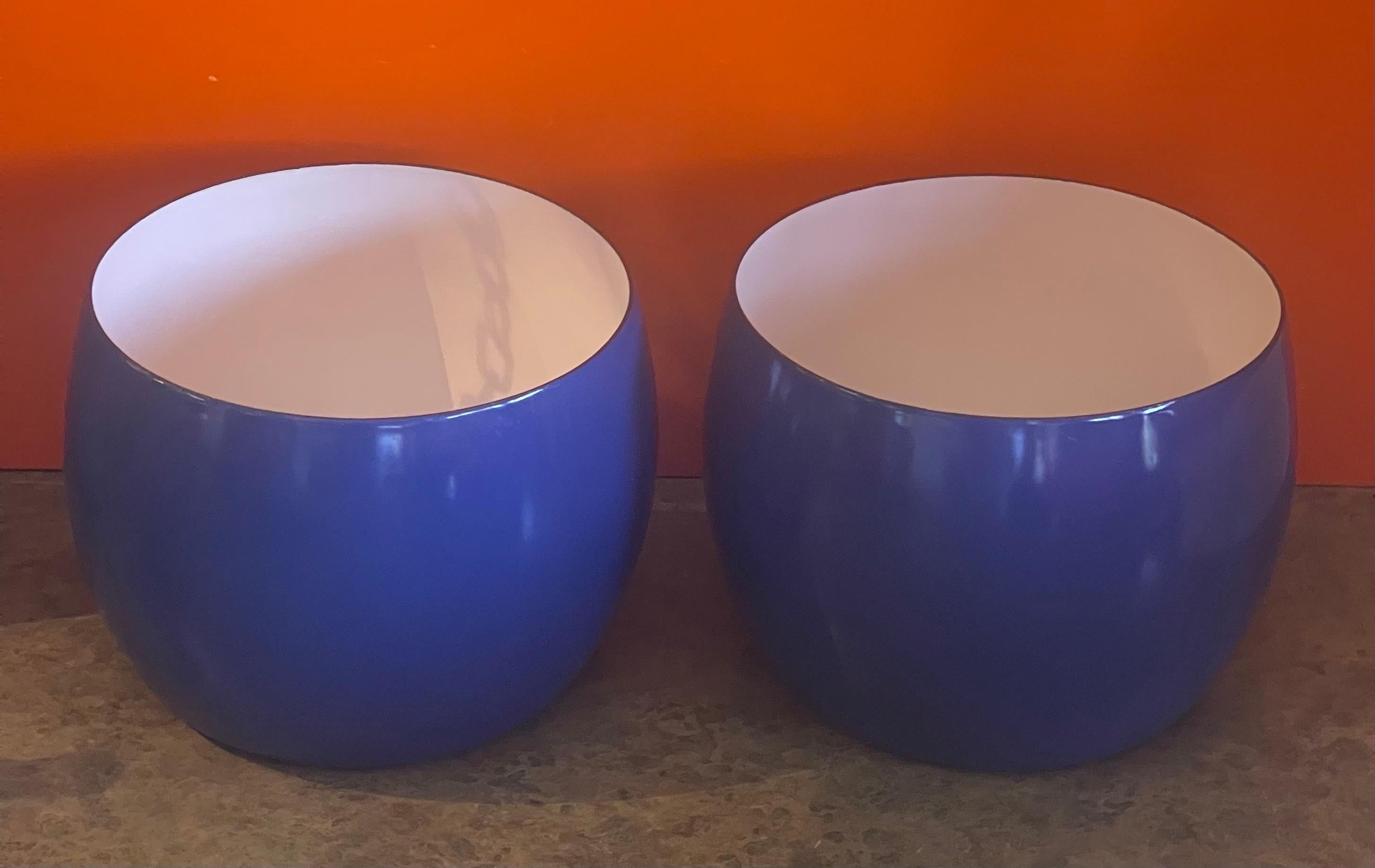 French Pair of Danish Modern Blue & White Enamel Bowl by Jens Quistgaard for Dansk For Sale