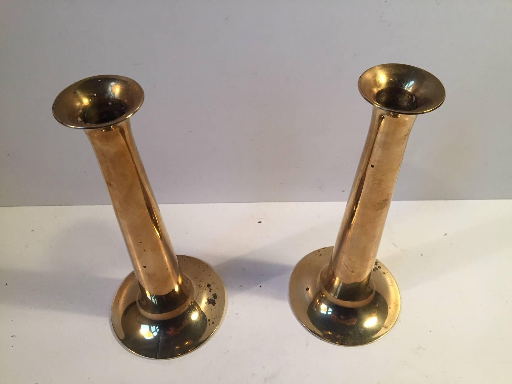 Mid-20th Century Pair of Danish Modern Brass Candlesticks by Hans Bolling for Torben Ørskov 1960s