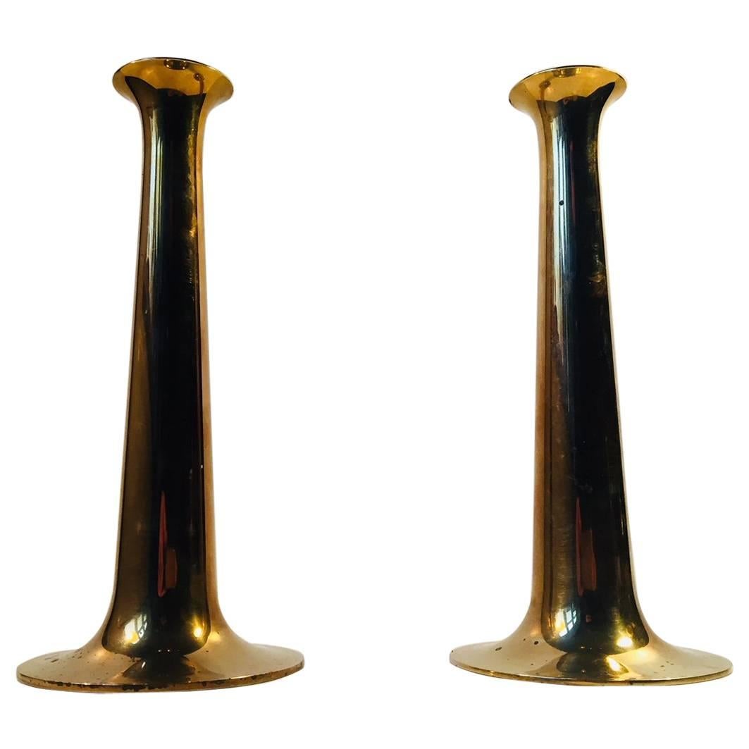 Pair of Danish Modern Brass Candlesticks by Hans Bolling for Torben Ørskov 1960s