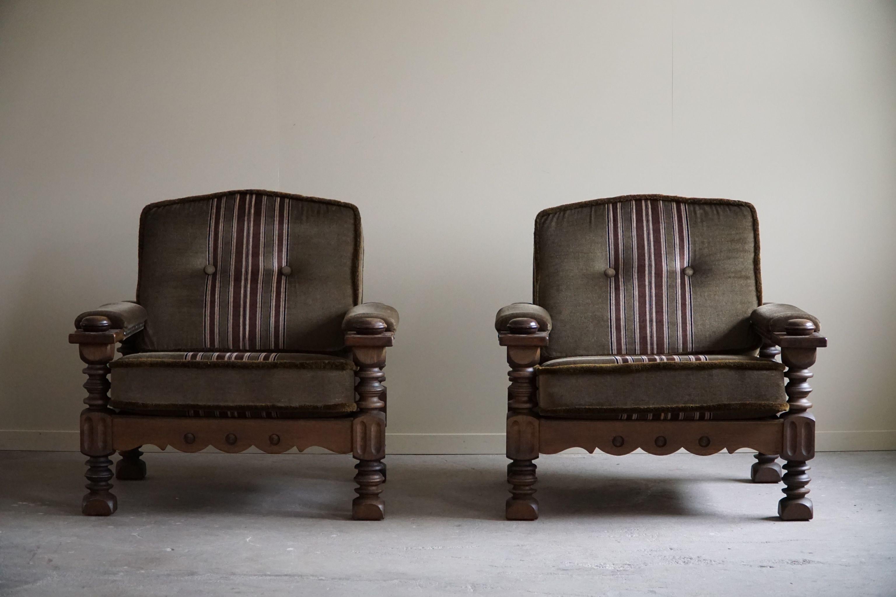 Pair of Danish Modern Brutalist Lounge Chairs in Oak, Henning Kjærnulf, 1960s 14