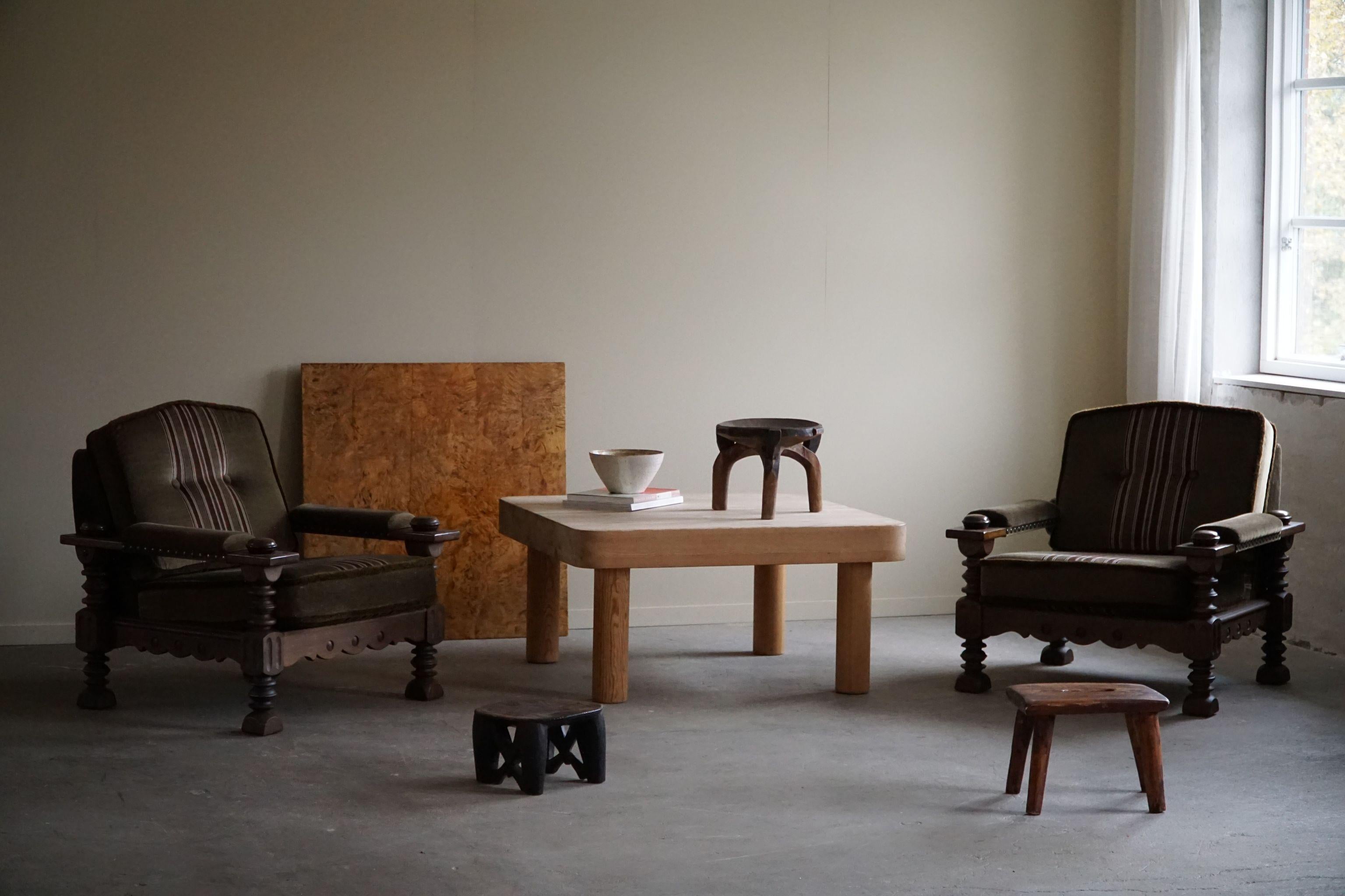 Mid-Century Modern Pair of Danish Modern Brutalist Lounge Chairs in Oak, Henning Kjærnulf, 1960s