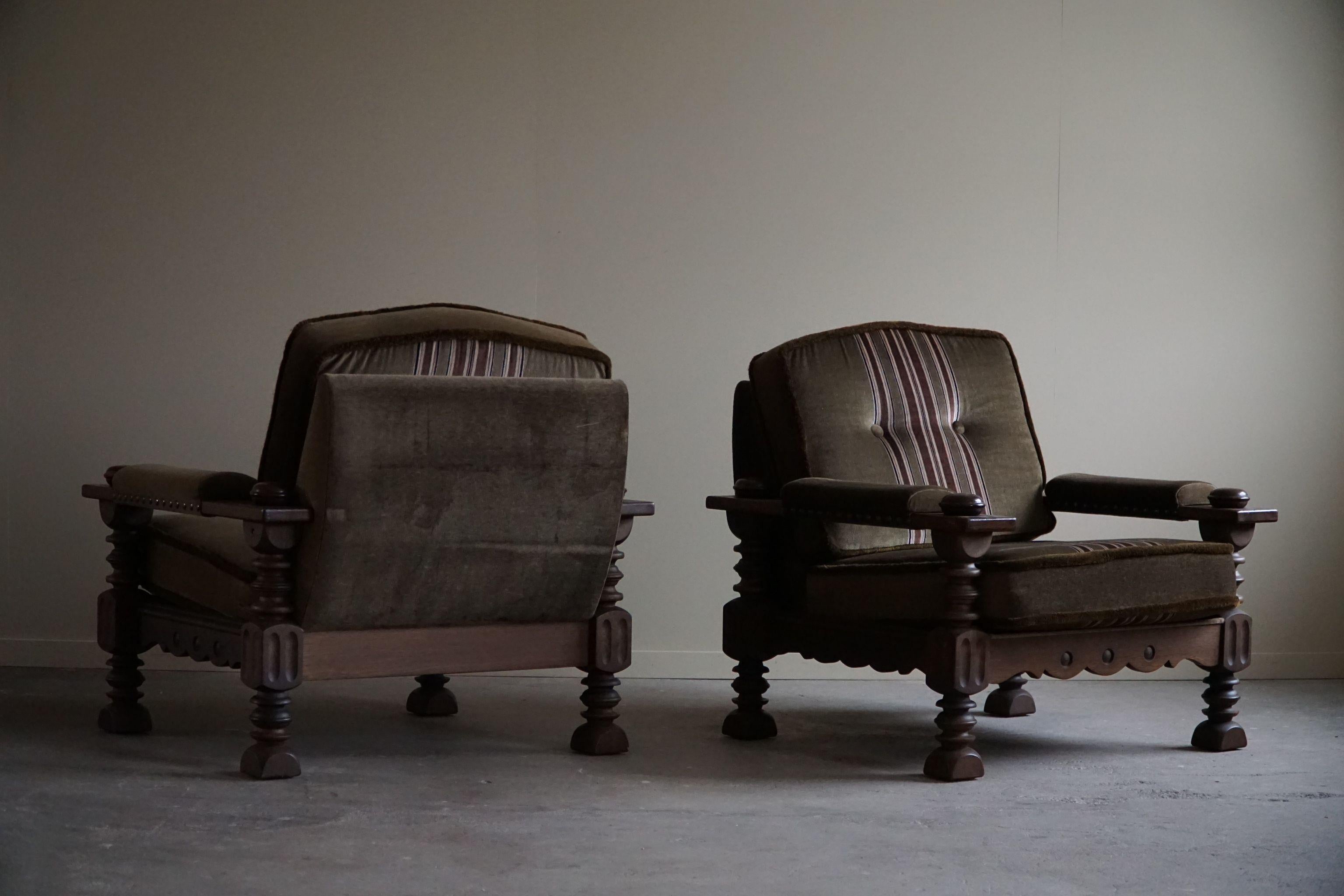 20th Century Pair of Danish Modern Brutalist Lounge Chairs in Oak, Henning Kjærnulf, 1960s
