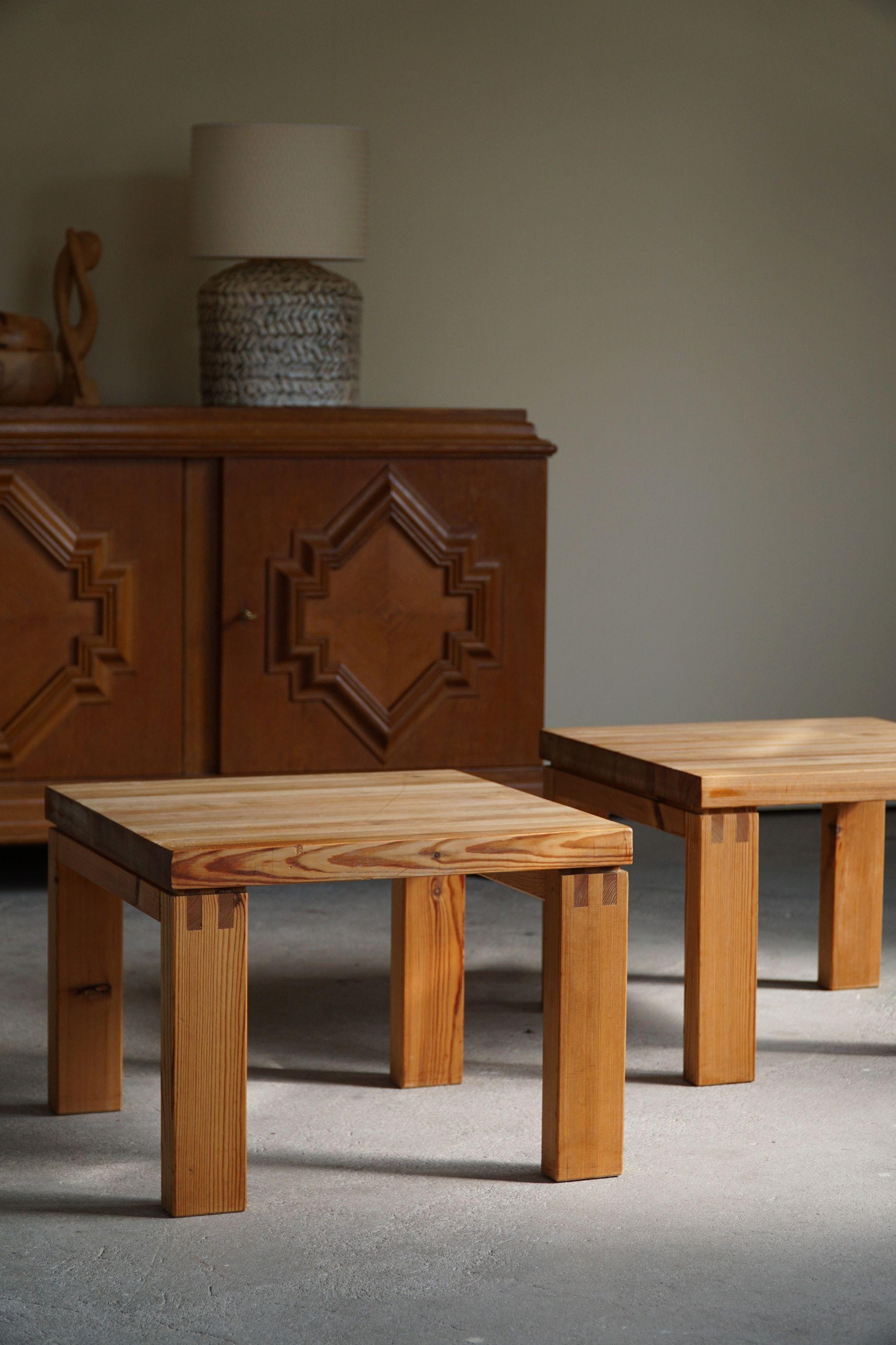 Pair of Danish Modern Brutalist Side Tables in Solid Pine, Made by Nytibo, 1970s 5