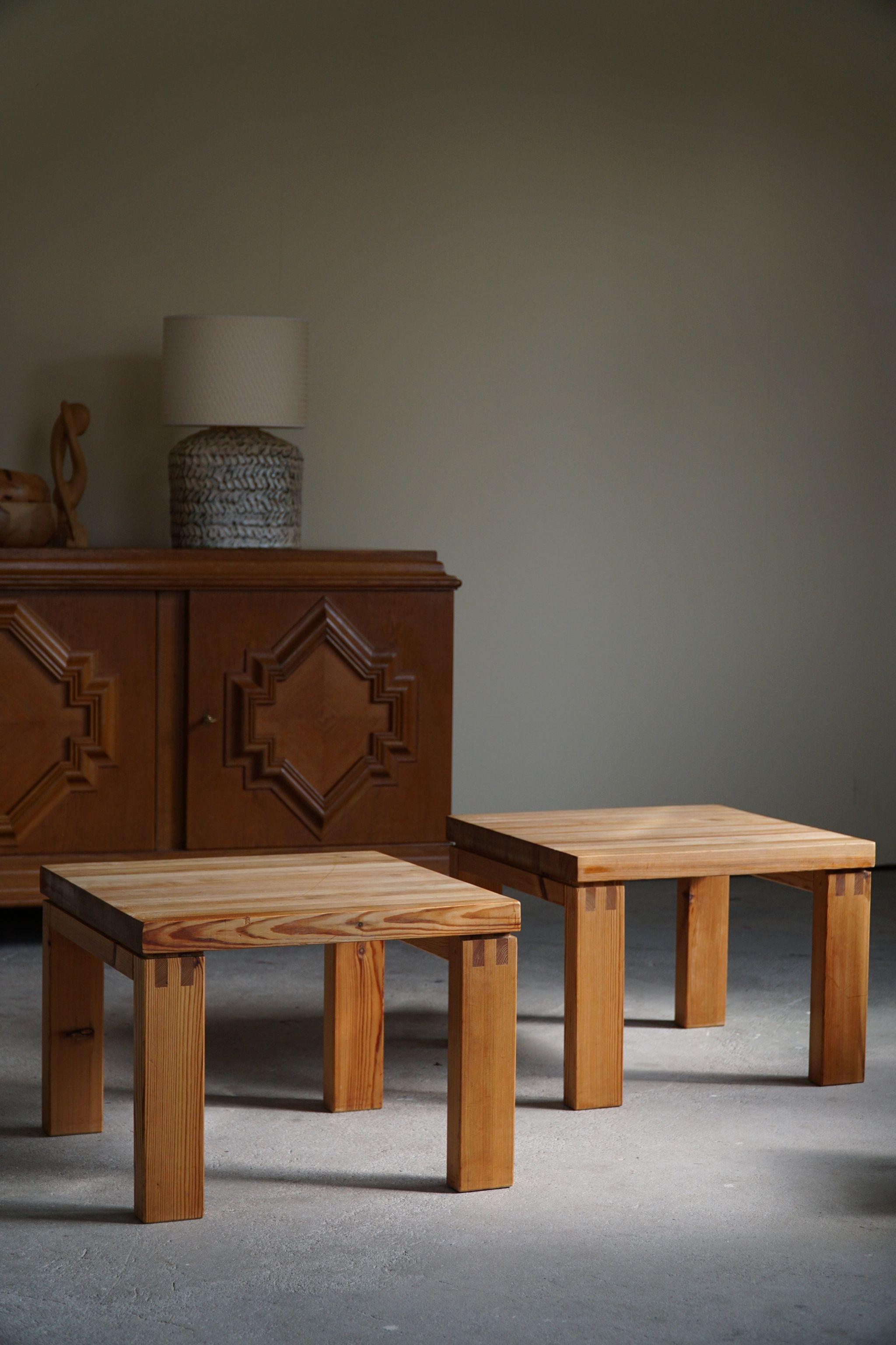 Pair of Danish Modern Brutalist Side Tables in Solid Pine, Made by Nytibo, 1970s 7