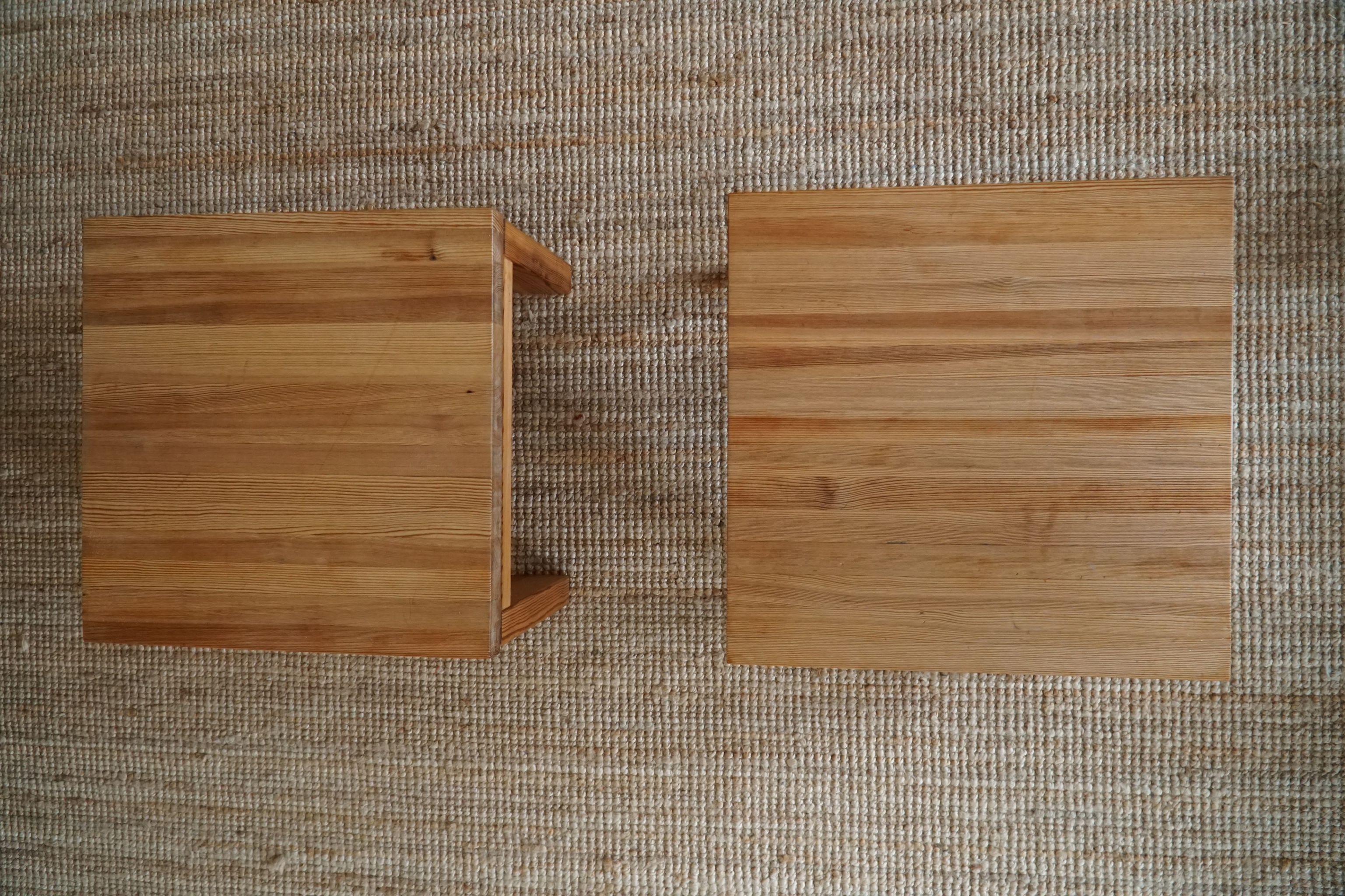 Pair of Danish Modern Brutalist Side Tables in Solid Pine, Made by Nytibo, 1970s 3