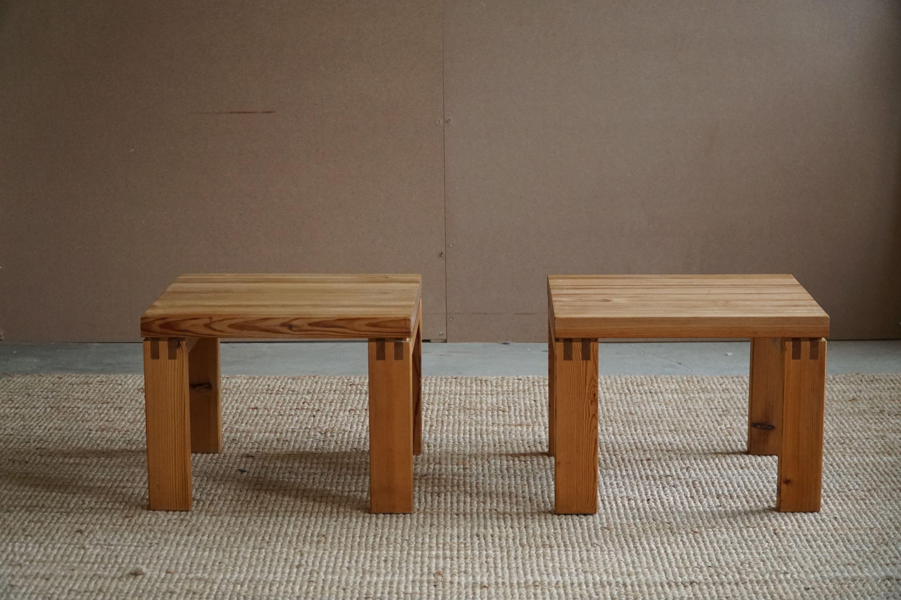 Pair of Danish Modern Brutalist Side Tables in Solid Pine, Made by Nytibo, 1970s 4