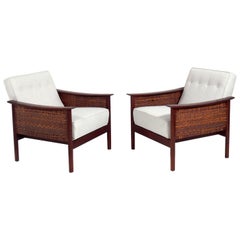 Pair of Danish Modern Caned Lounge Chairs