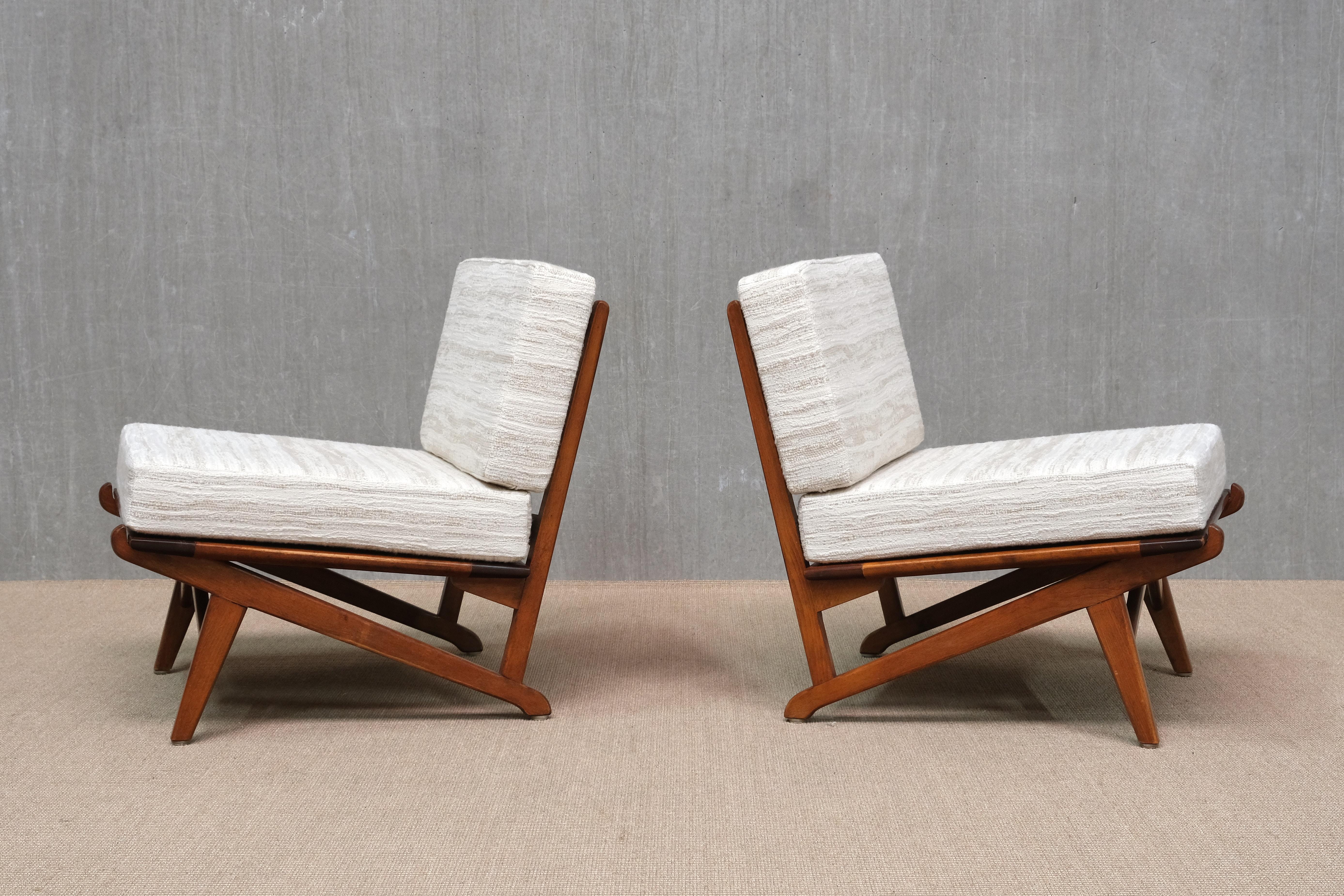 Pair of Danish Modern Chairs in Solid Oak and Métaphores Striped ...