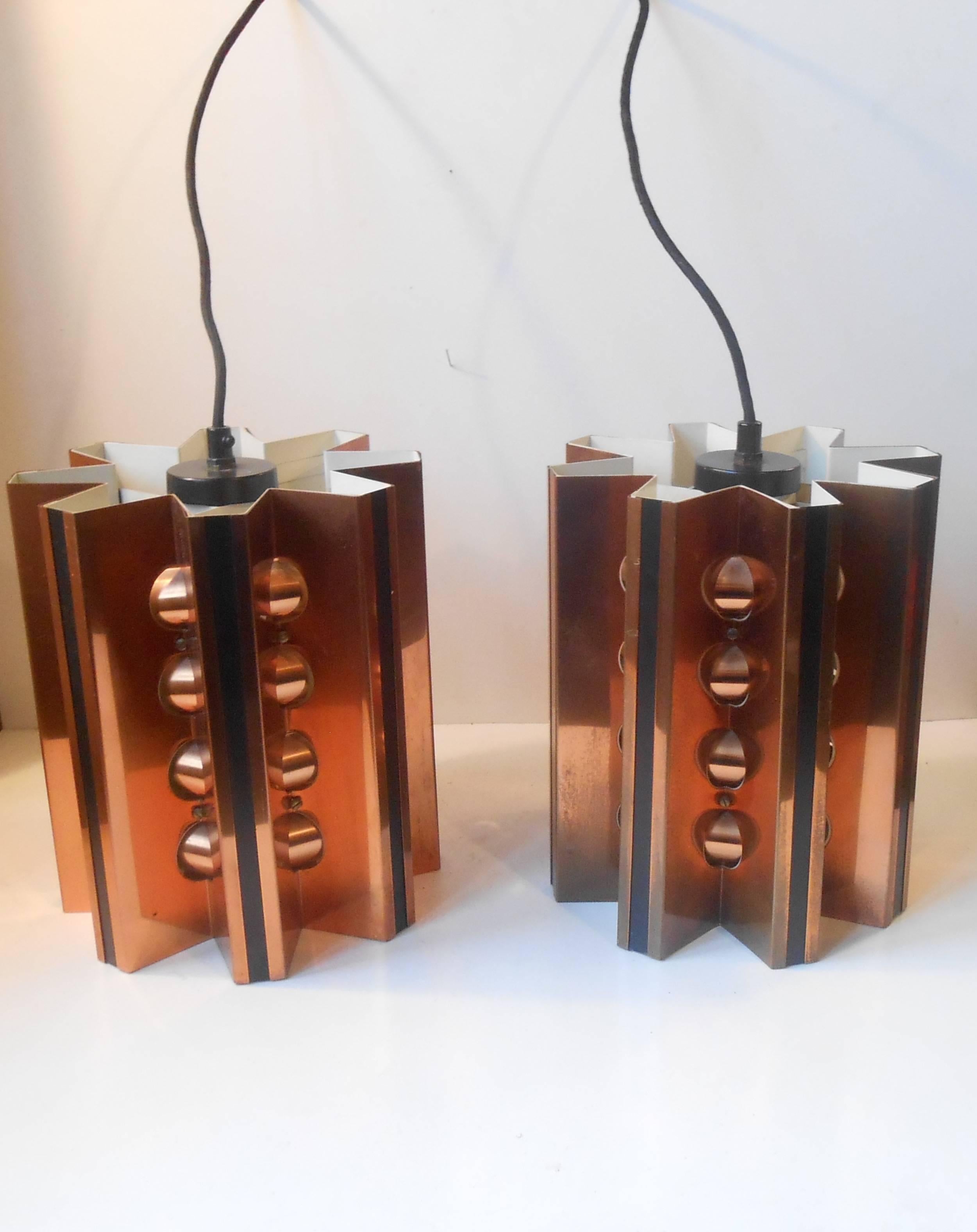 Mid-Century Modern Pair of Danish Modern Copper Ceiling Lights by Verner Schou for Coronell