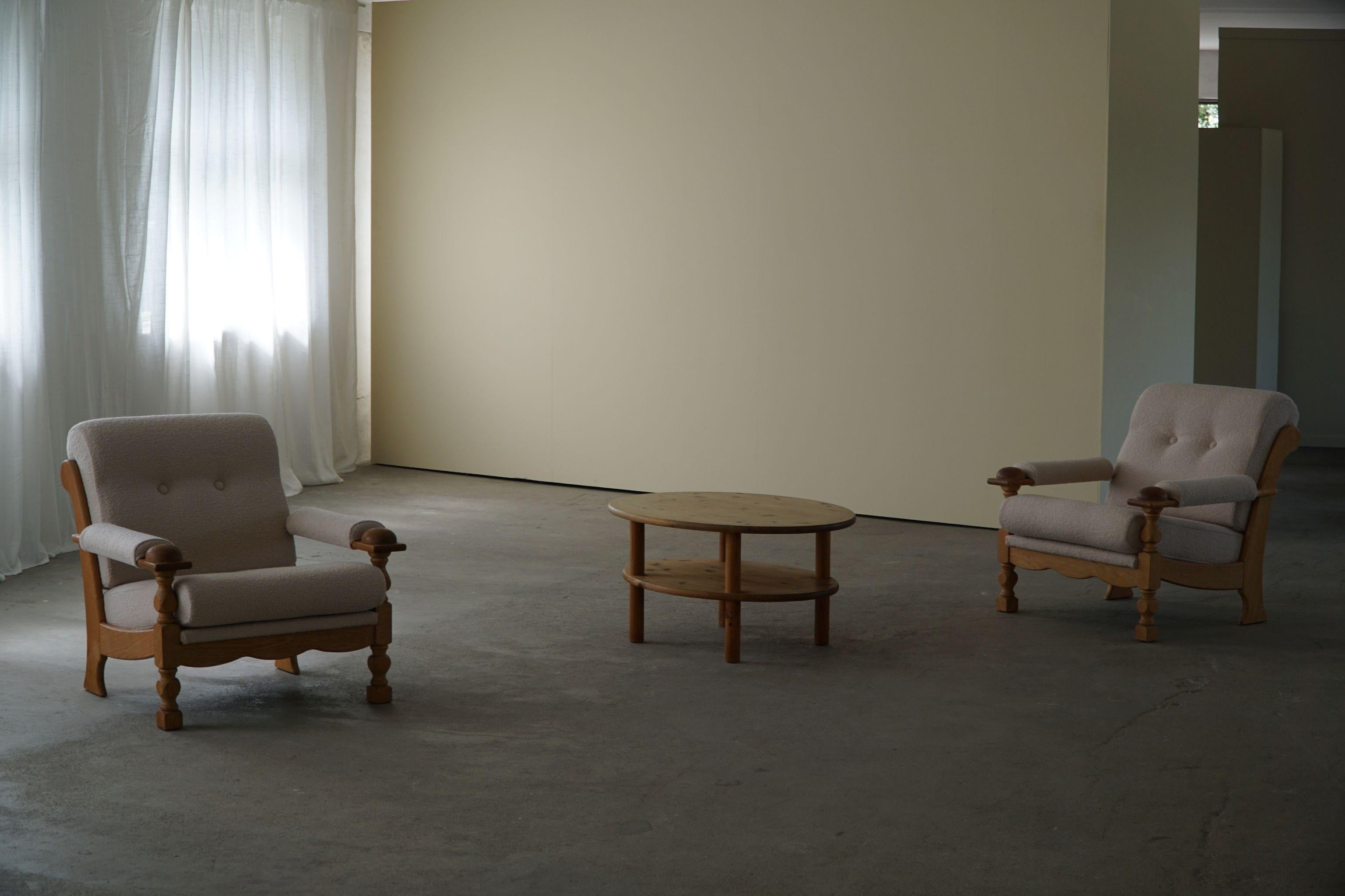 Pair of Danish Modern Easy Chairs in Oak & Bouclé, Henning Kjærnulf, 1960s 13