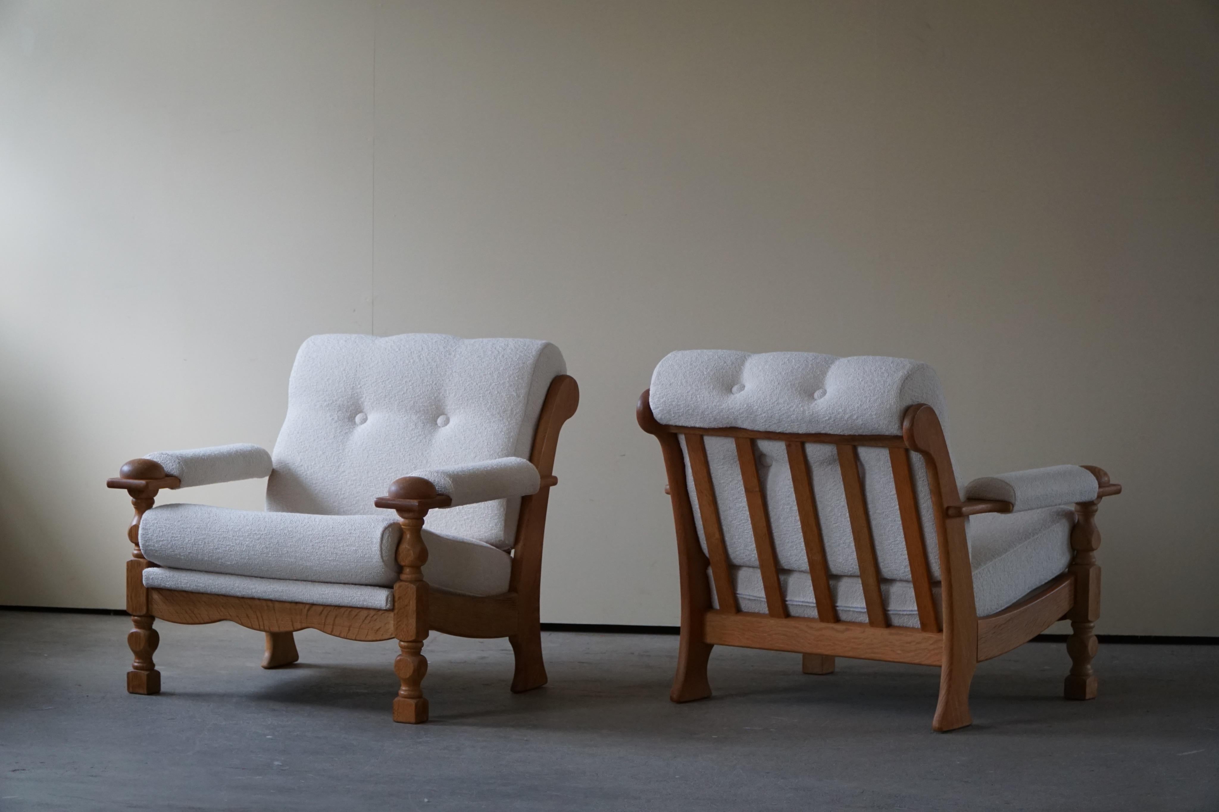 Pair of Danish Modern Easy Chairs in Oak & Bouclé, Henning Kjærnulf, 1960s 1
