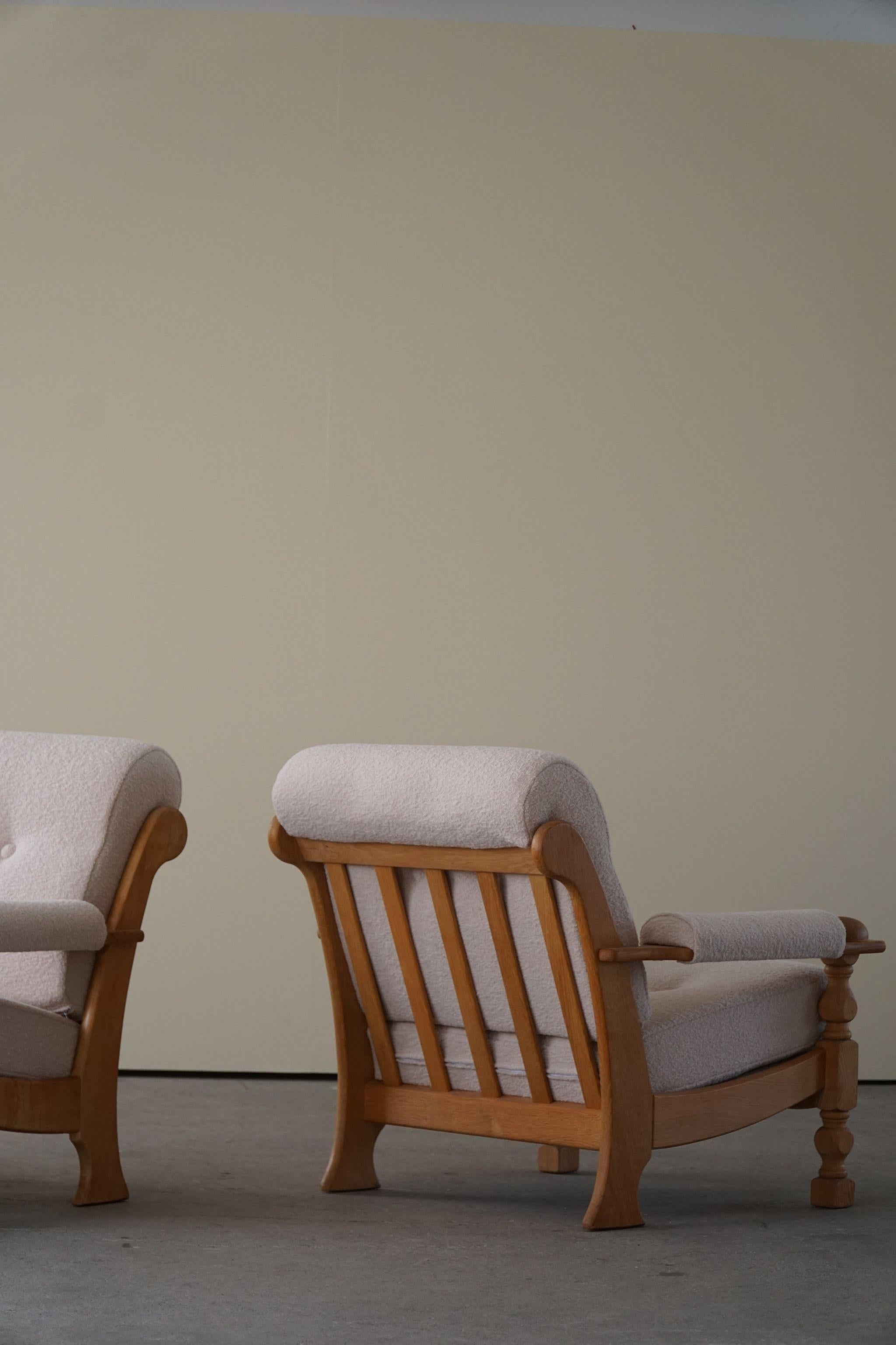 Pair of Danish Modern Easy Chairs in Oak & Bouclé, Henning Kjærnulf, 1960s 3