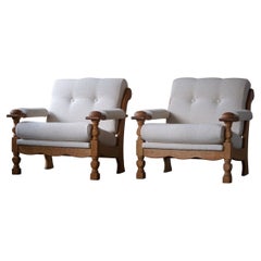 Pair of Danish Modern Easy Chairs in Oak & Bouclé, Henning Kjærnulf, 1960s