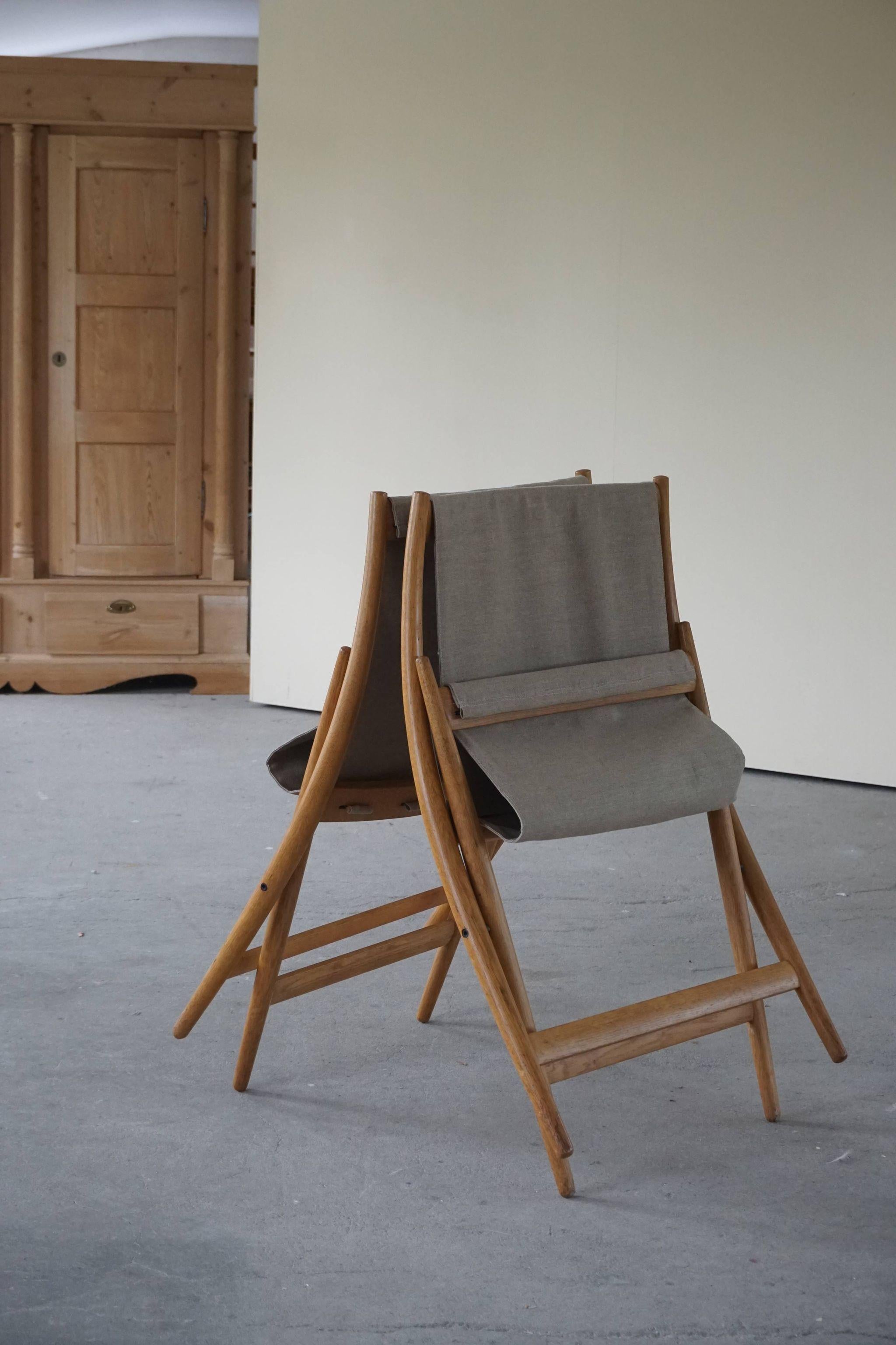 Pair of Danish Modern Folding Chairs by Johan Hagen in Oak and Canvas, 1958 7