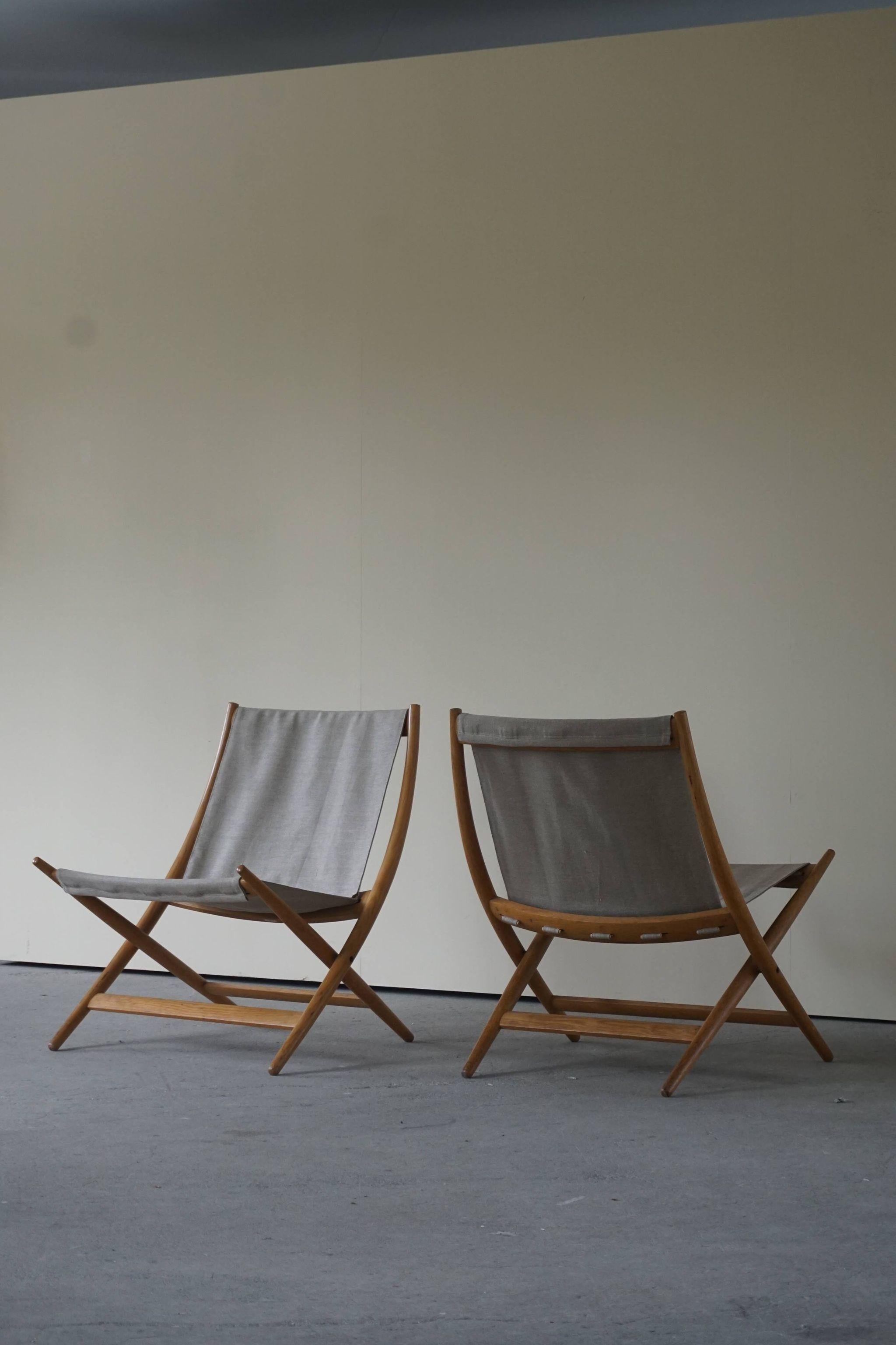 Pair of Danish Modern Folding Chairs by Johan Hagen in Oak and Canvas, 1958 8