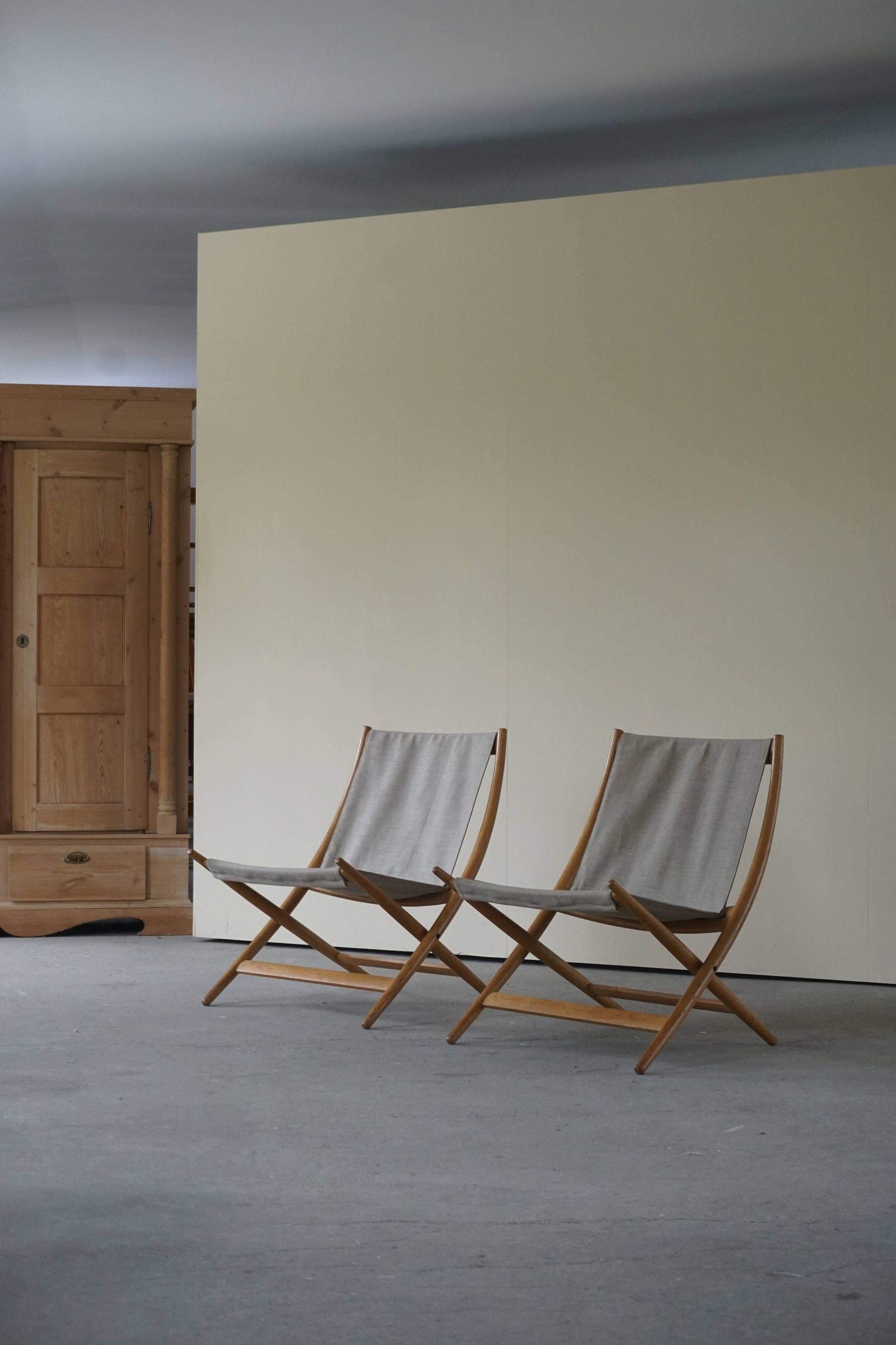 Pair of Danish Modern Folding Chairs by Johan Hagen in Oak and Canvas, 1958 9