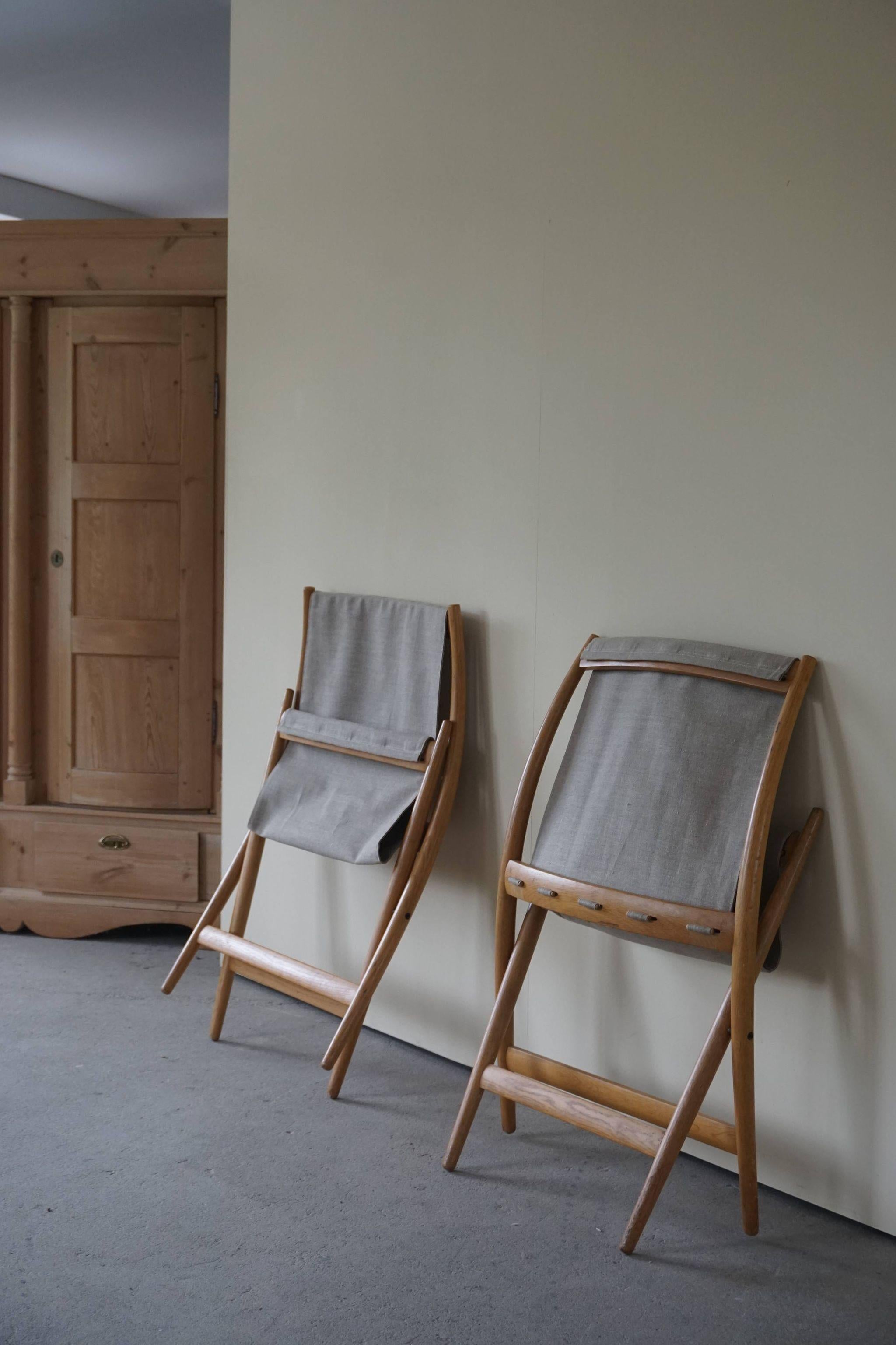 Pair of Danish Modern Folding Chairs by Johan Hagen in Oak and Canvas, 1958 3