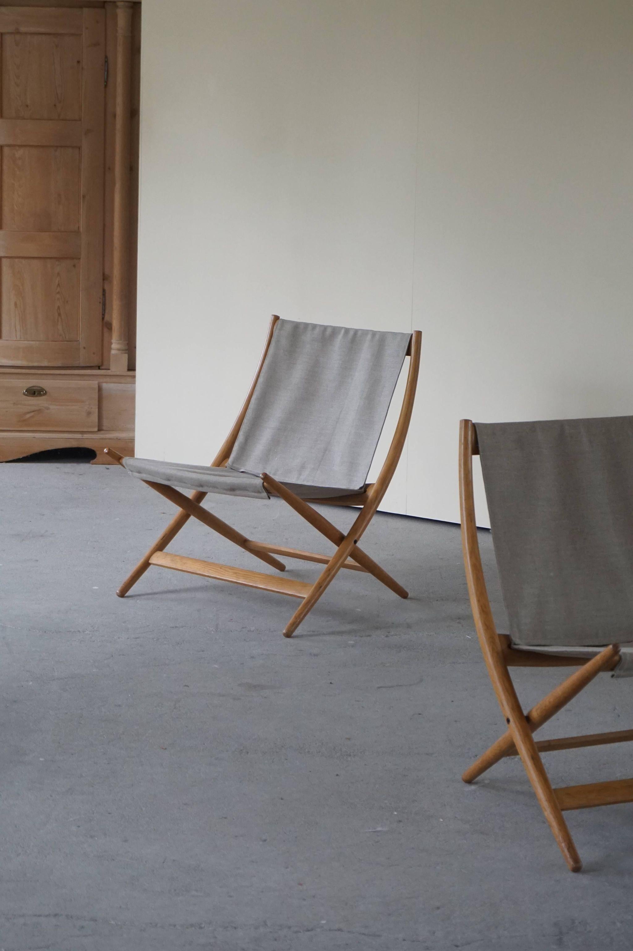 Pair of Danish Modern Folding Chairs by Johan Hagen in Oak and Canvas, 1958 4