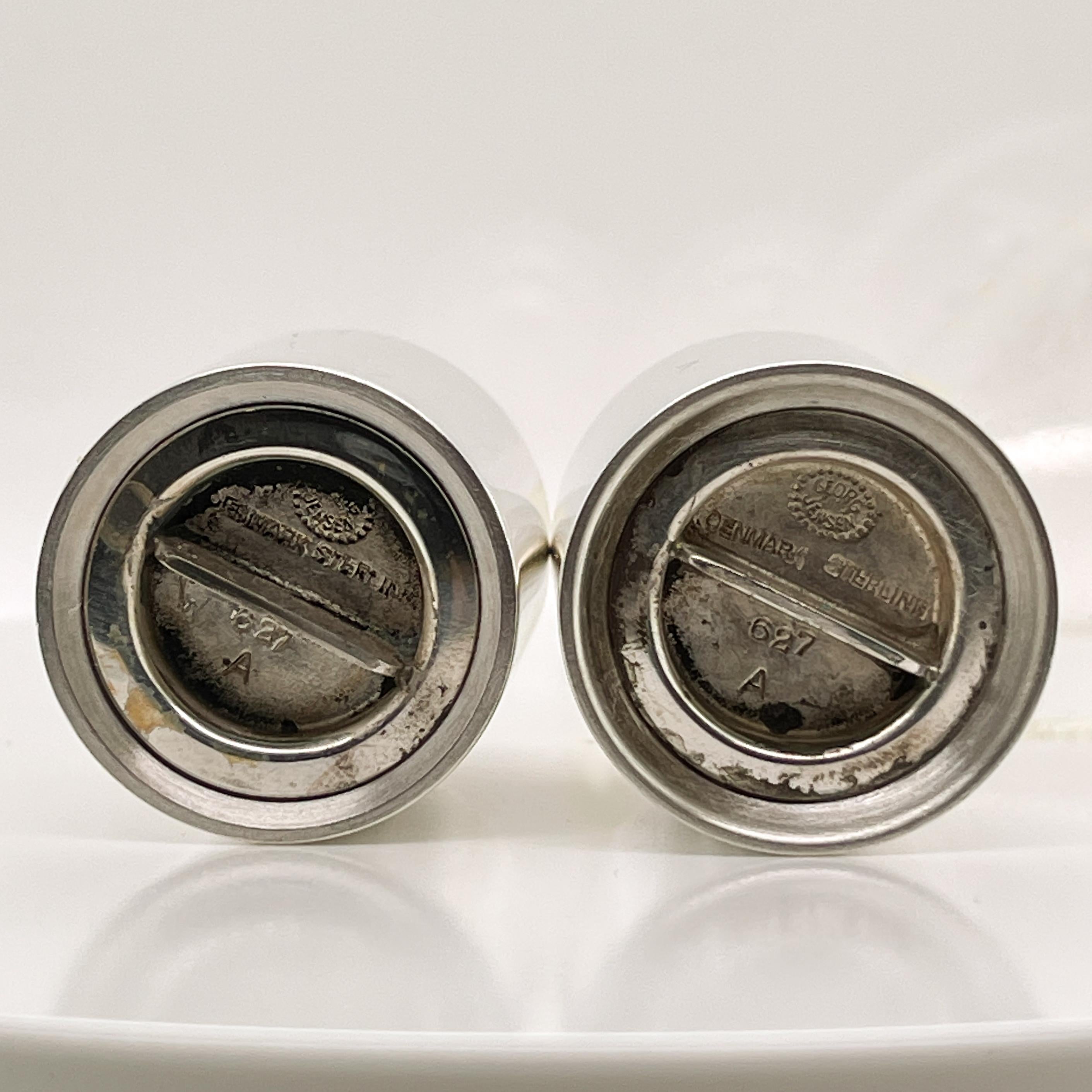 Pair of Danish Modern Georg Jensen Sterling Silver Salt and Pepper Shakers # 627 For Sale 2