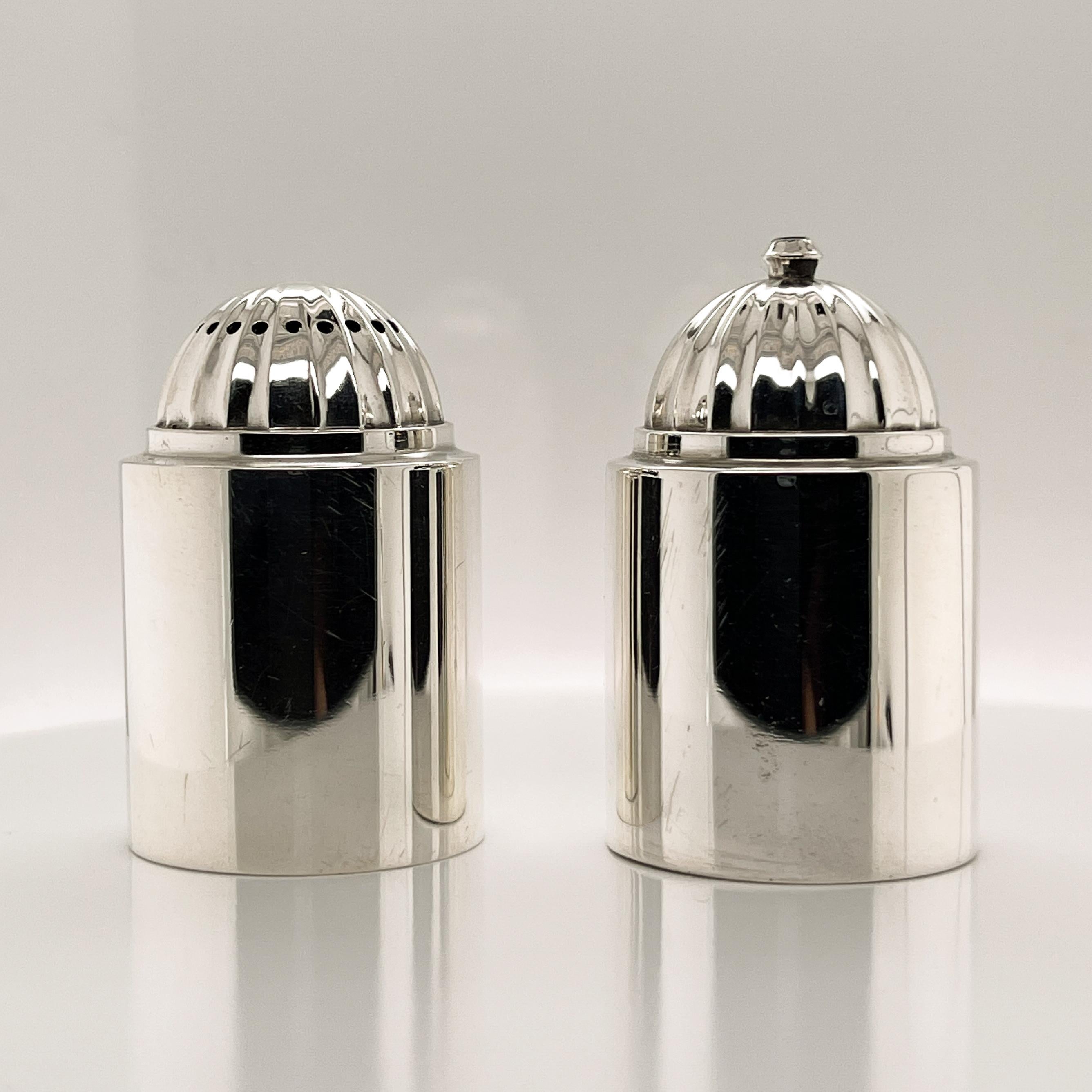 Art Deco Pair of Danish Modern Georg Jensen Sterling Silver Salt & Pepper Shakers # 627 For Sale