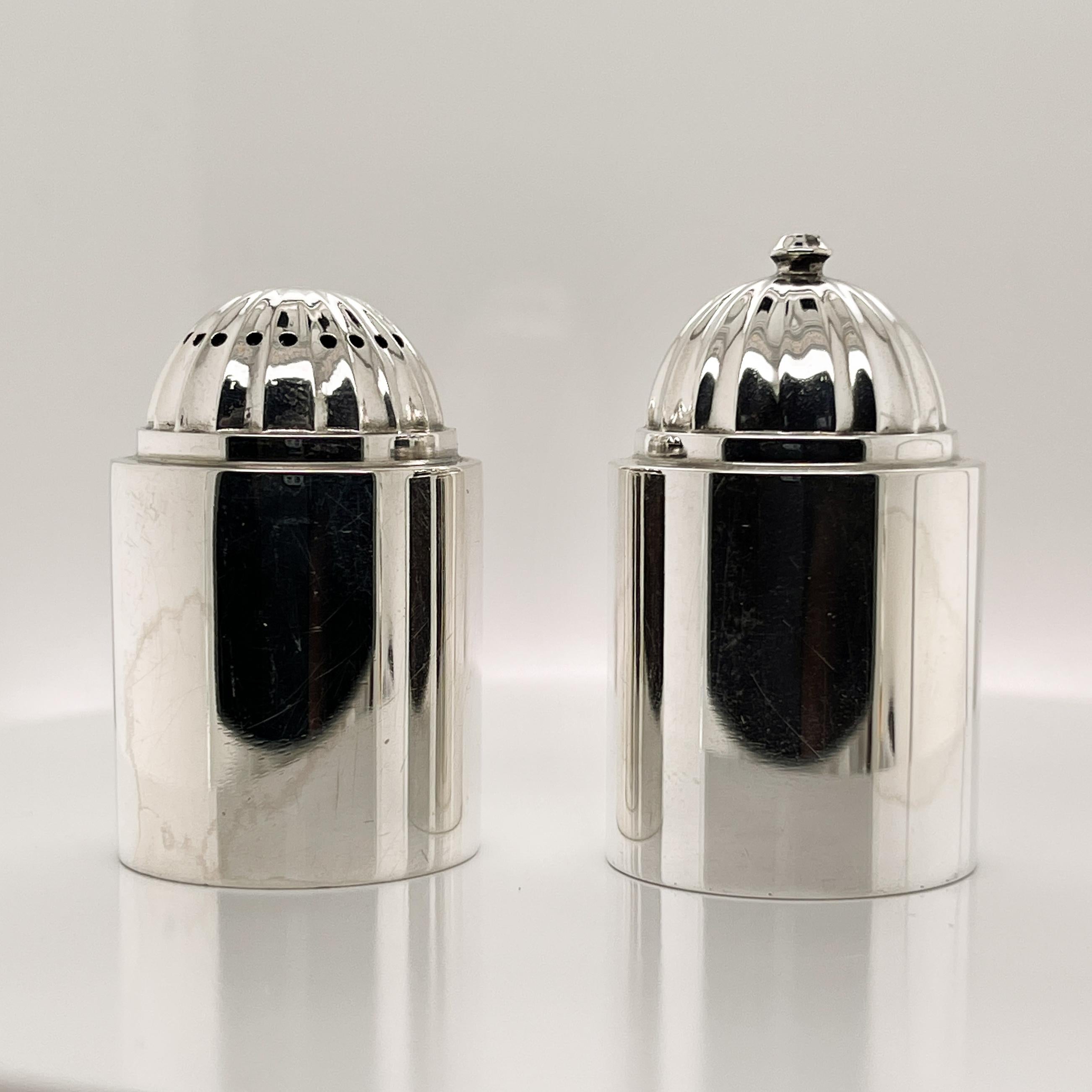 Art Deco Pair of Danish Modern Georg Jensen Sterling Silver Salt and Pepper Shakers # 627 For Sale