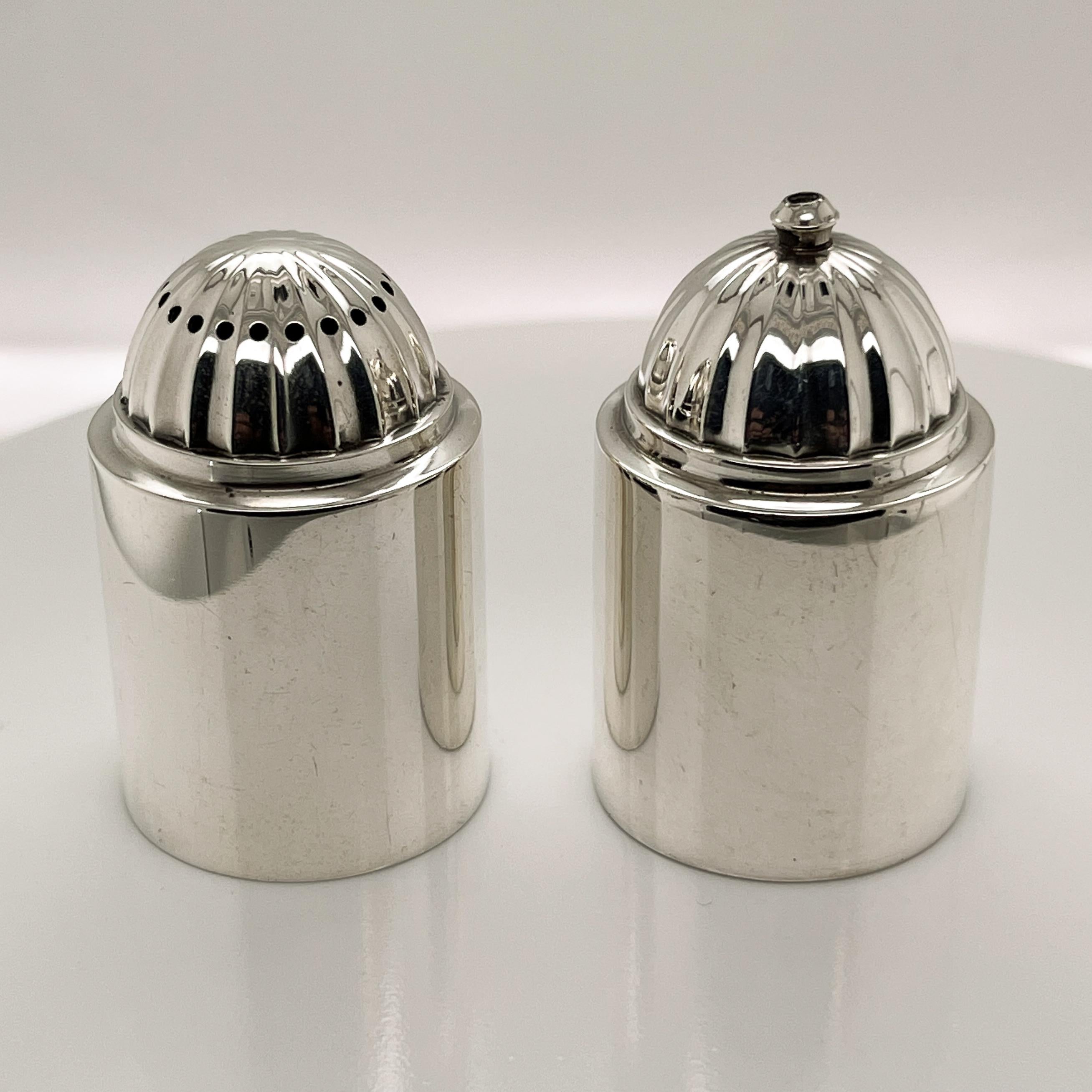 Women's or Men's Pair of Danish Modern Georg Jensen Sterling Silver Salt & Pepper Shakers # 627 For Sale