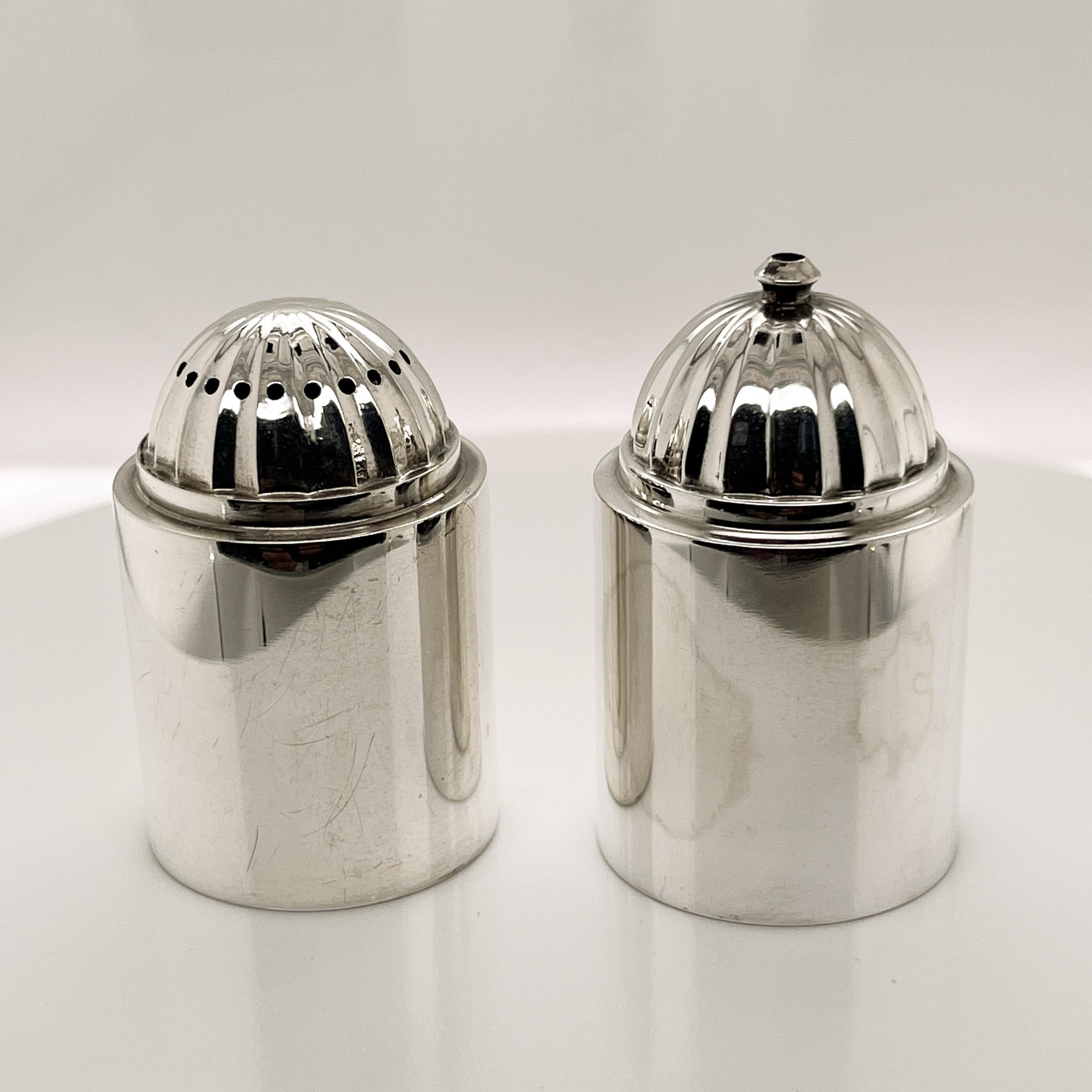 Women's or Men's Pair of Danish Modern Georg Jensen Sterling Silver Salt and Pepper Shakers # 627 For Sale