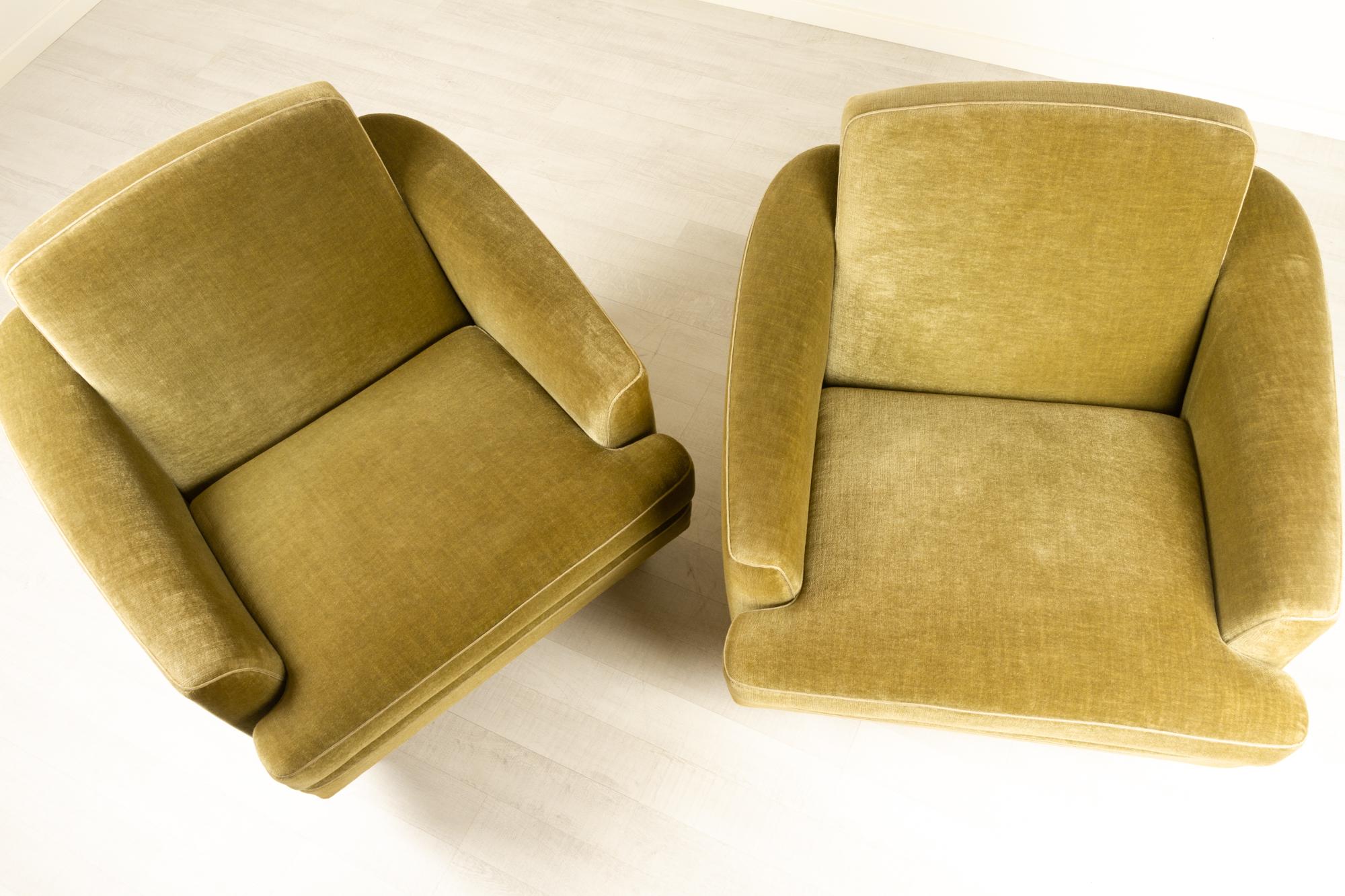 Pair of Danish Modern Green Velvet Lounge Chairs, 1950s 5