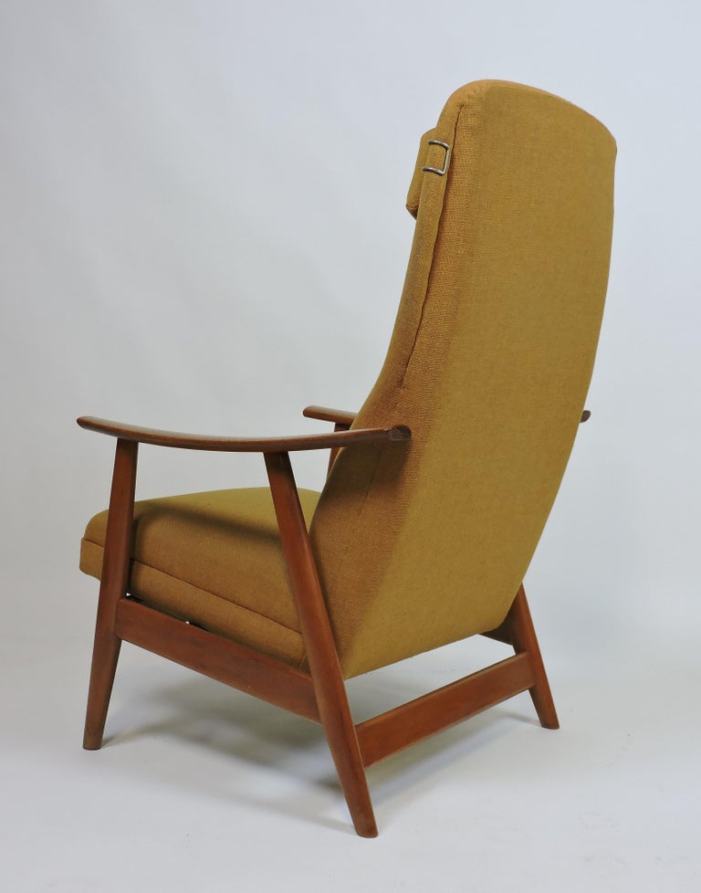 Pair of Danish Modern High Back Teak Rocker Recliner Chairs by Arnt