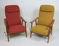 Used Pair of Danish Modern High Back Teak Rocker Recliner Chairs by Arnt Lande