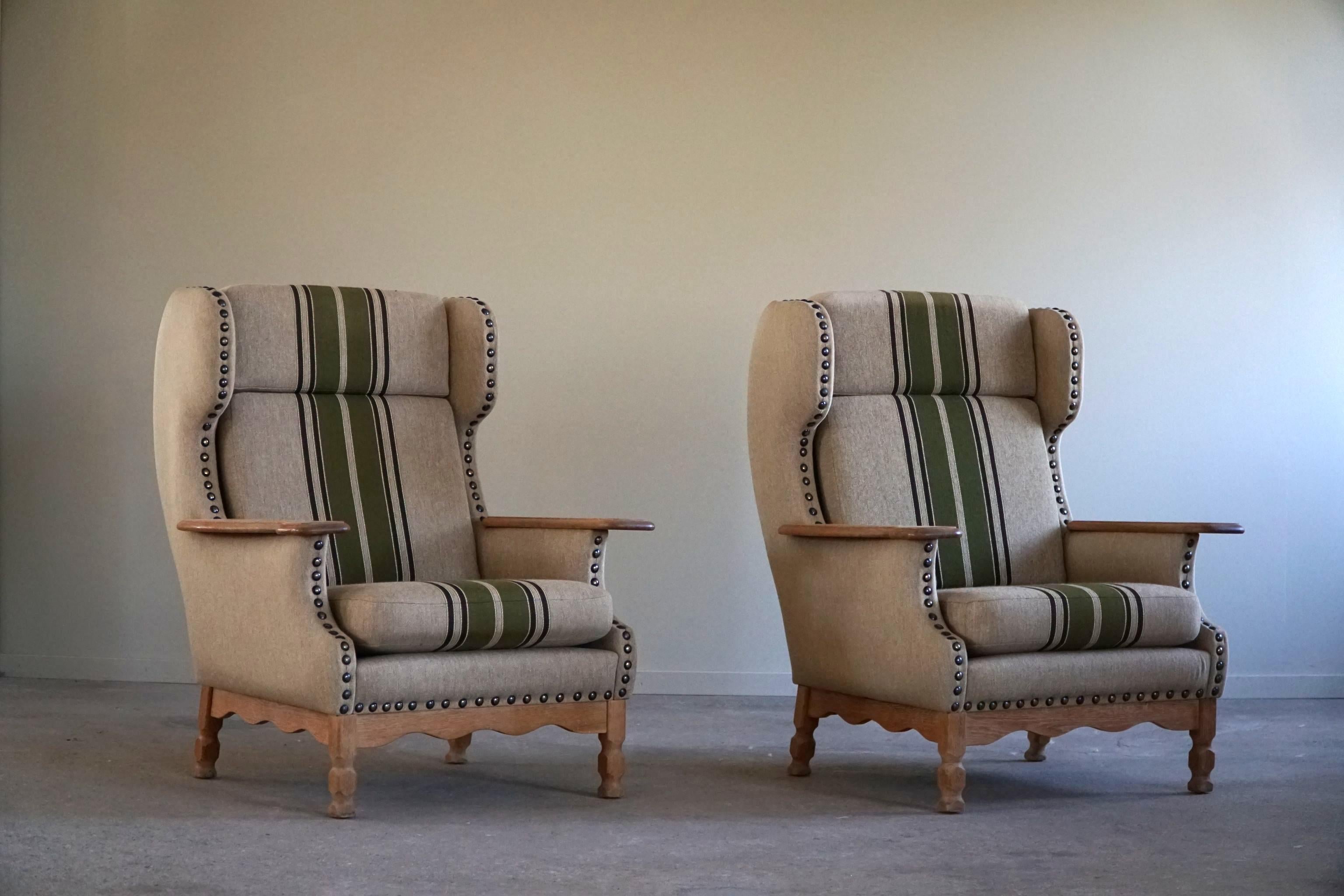 Fabric Pair of Danish Modern Highback Lounge Chairs in Style of Henning Kjærnulf, 1960s For Sale