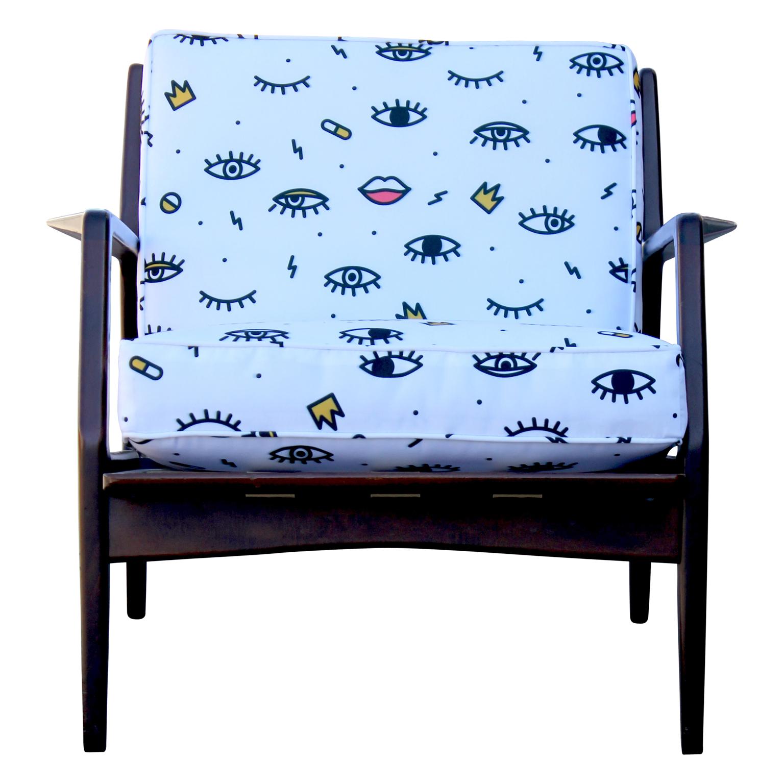 Mid-Century Modern Pair of Danish Modern Ib Kofod-Larsen for Selig Lounge Chairs in Eye Fabric