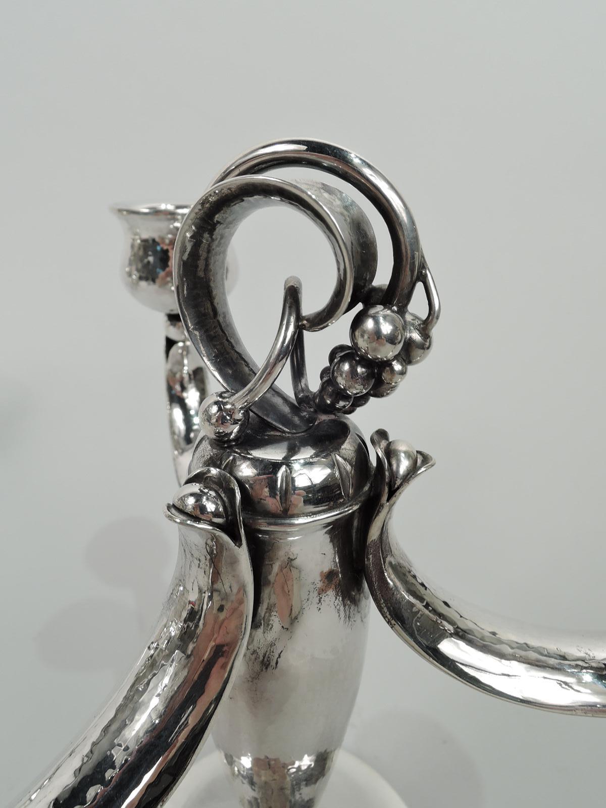 Scandinavian Modern Pair of Danish Modern Jensen-Style Sterling Silver 3-Light Candelabra