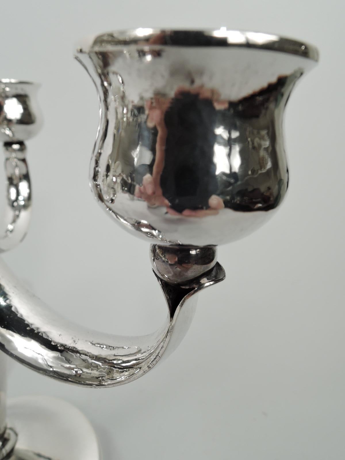 Pair of Danish Modern Jensen-Style Sterling Silver 3-Light Candelabra In Excellent Condition In New York, NY