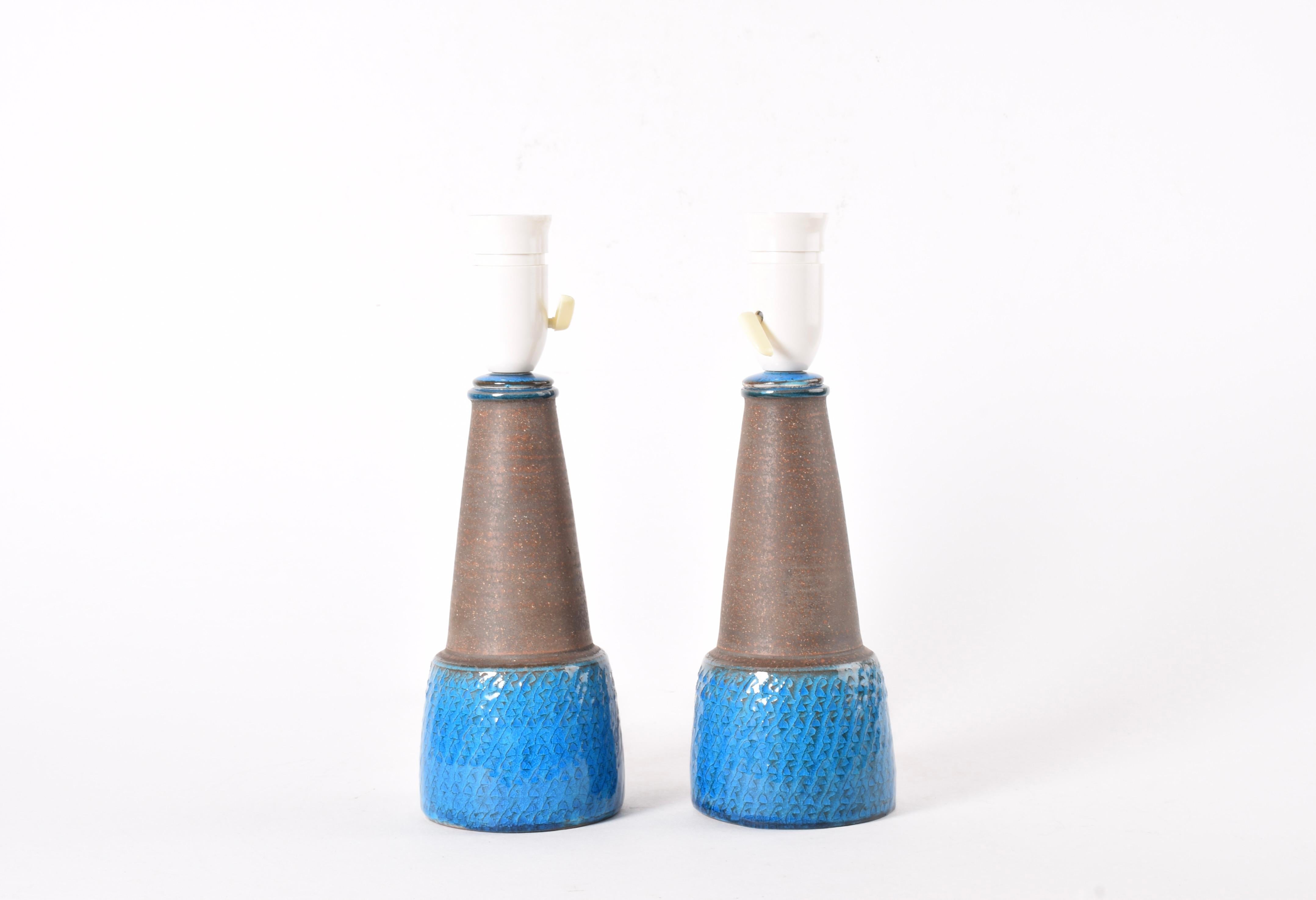 Scandinave moderne Paire de lampes de table Kähler HAK danoises modernes Bleu turquoise et Brown années 1960 en vente